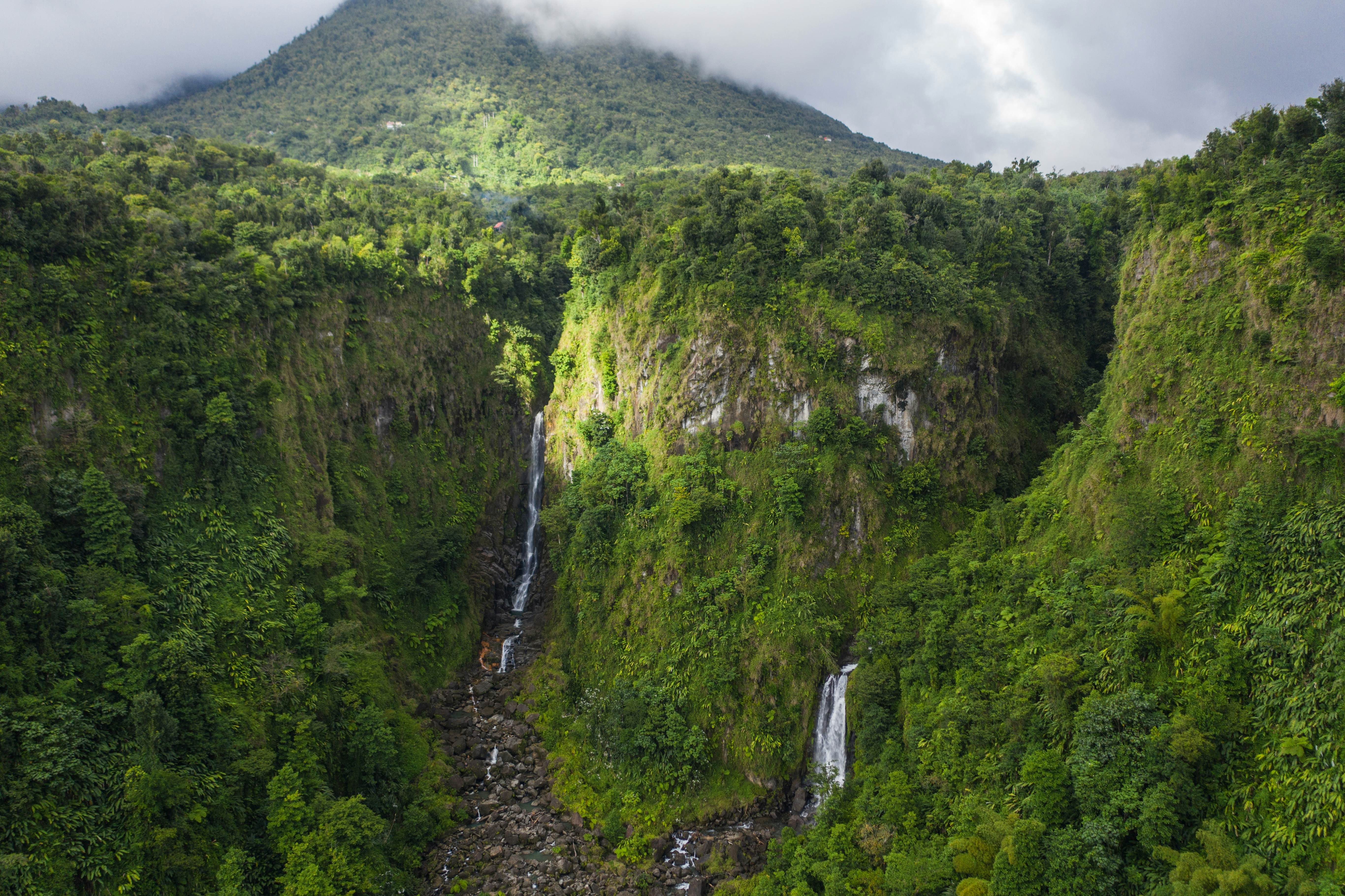 A long waterfall deep in a jungle