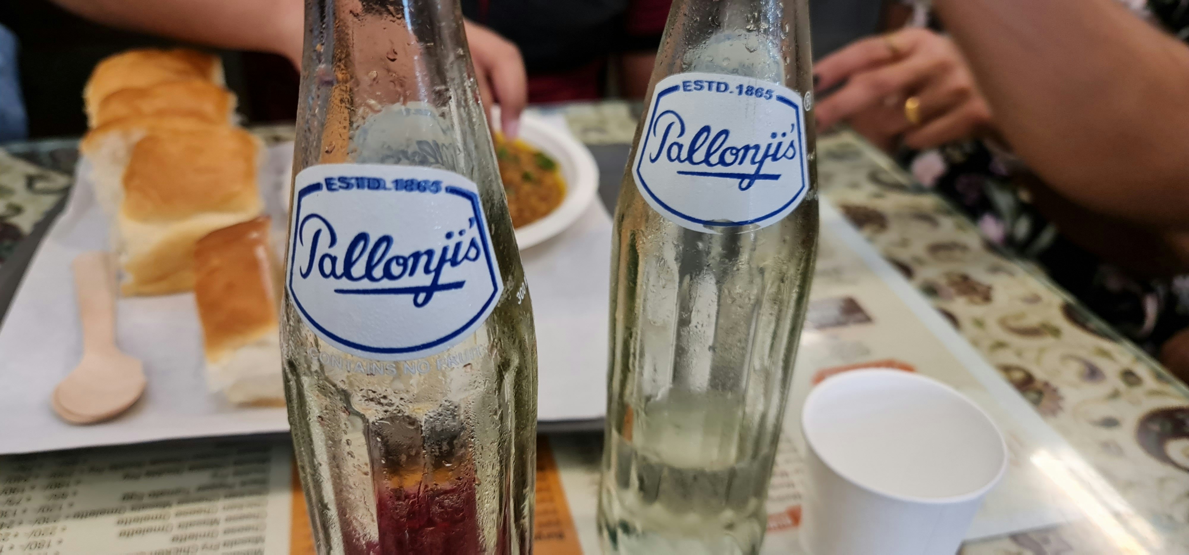 Iconic Pallonji's drinks in classic glass bottles served at an Irani café in Mumbai, India