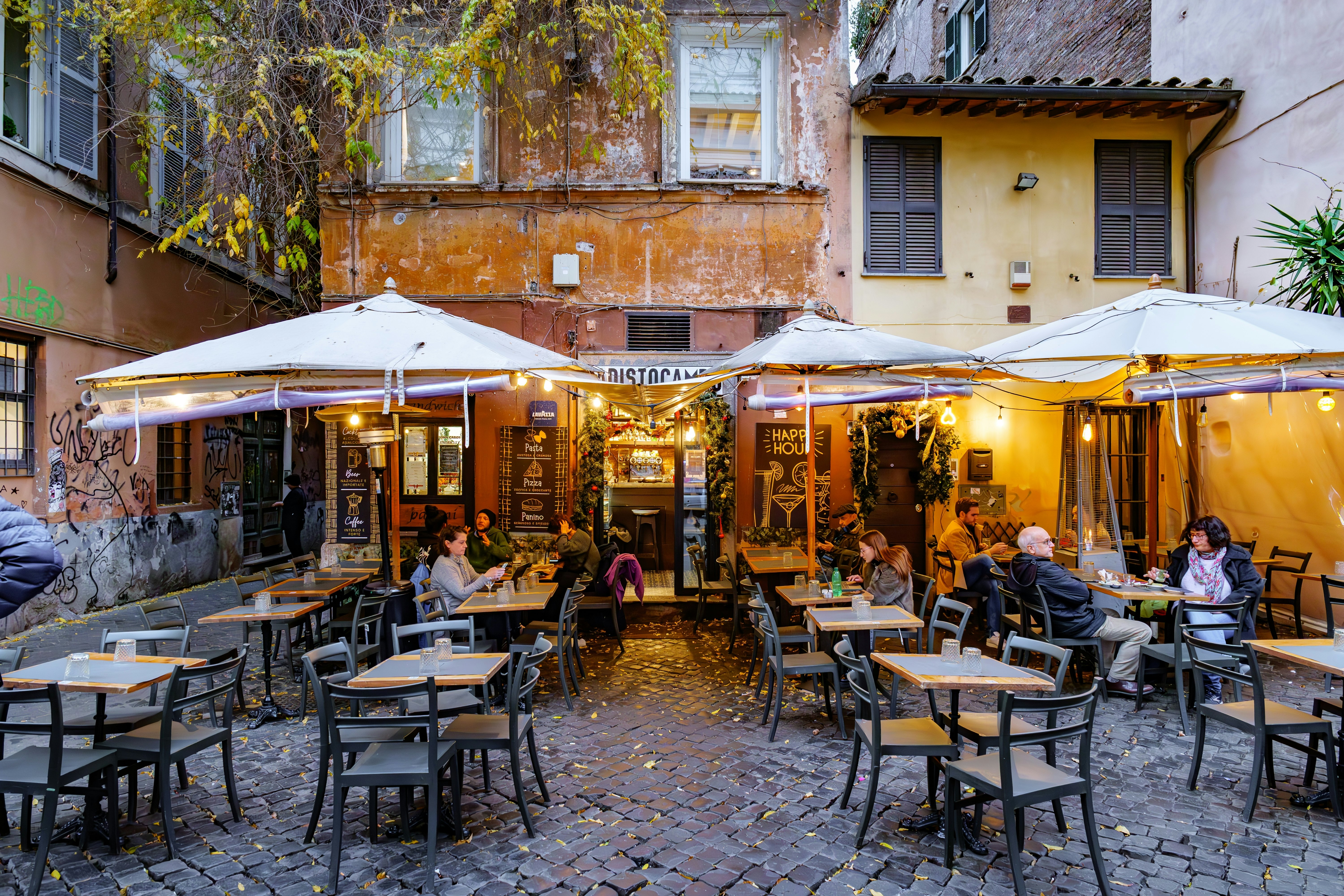 Typical tavern in the ancient Trastevere district in Rome, in Piazza della Scala.