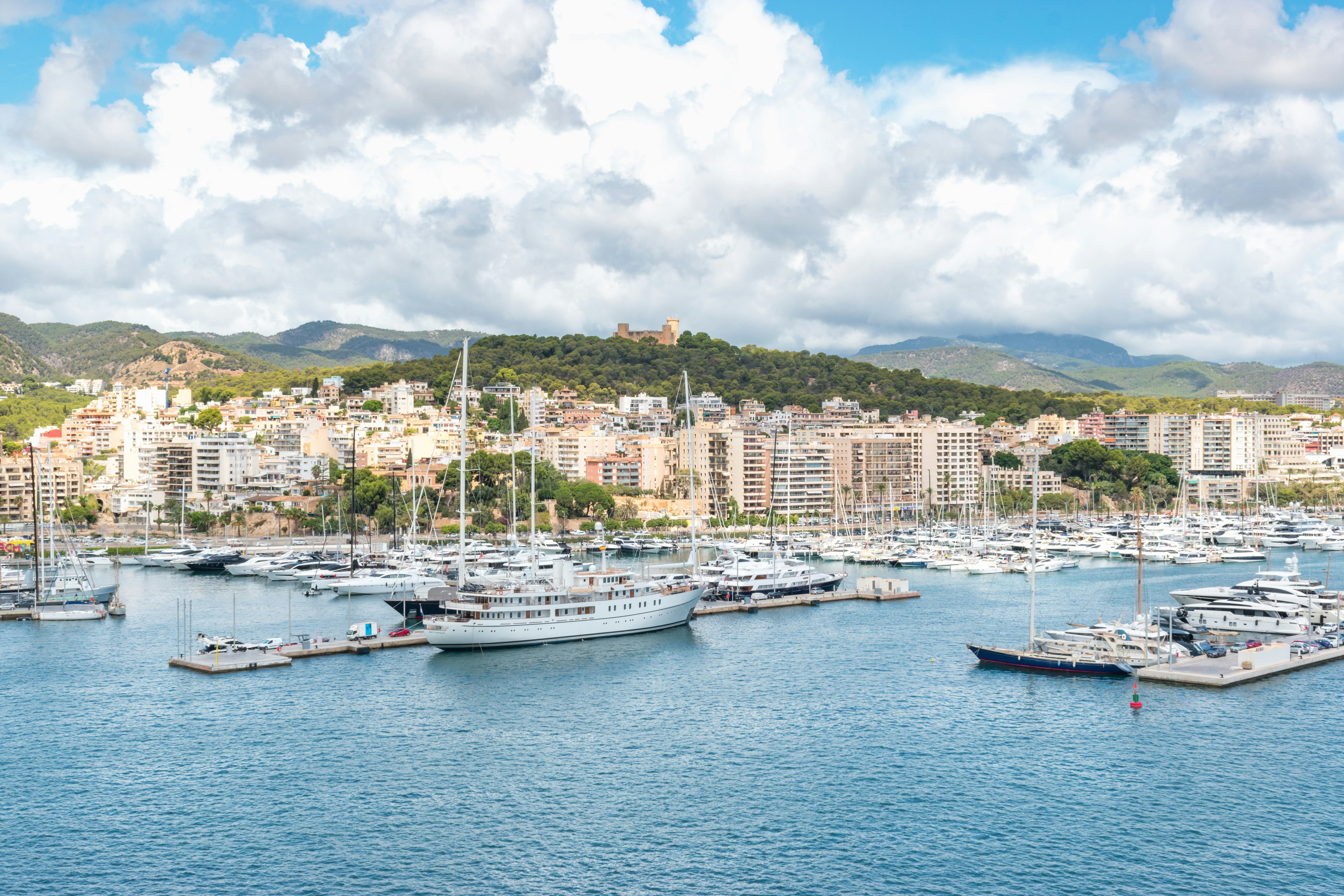 The port in Palma de Mallorca, with the Bellver Castle