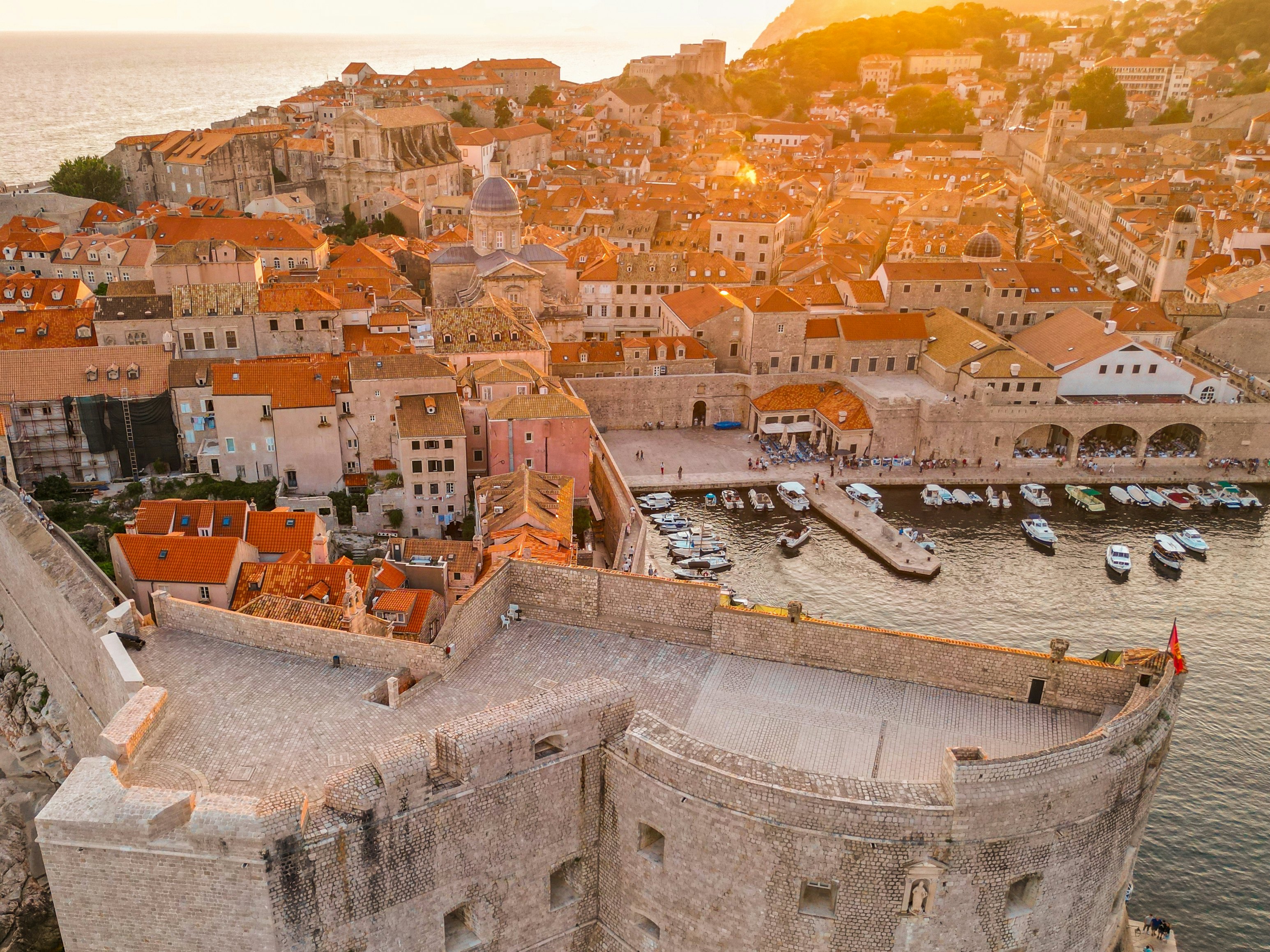 sunset over the sea in the Dubrovnik, Croatia.