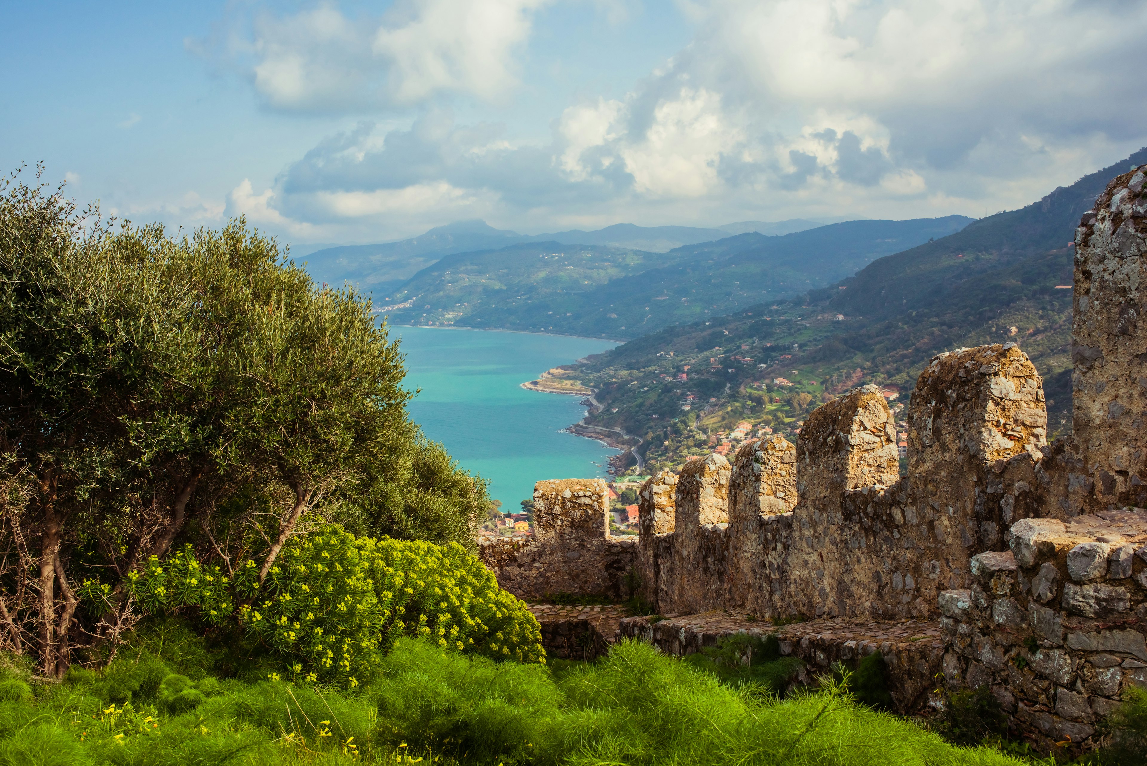 Ancient fortress on mountain in Cefalù city on Sicily island, Italy.