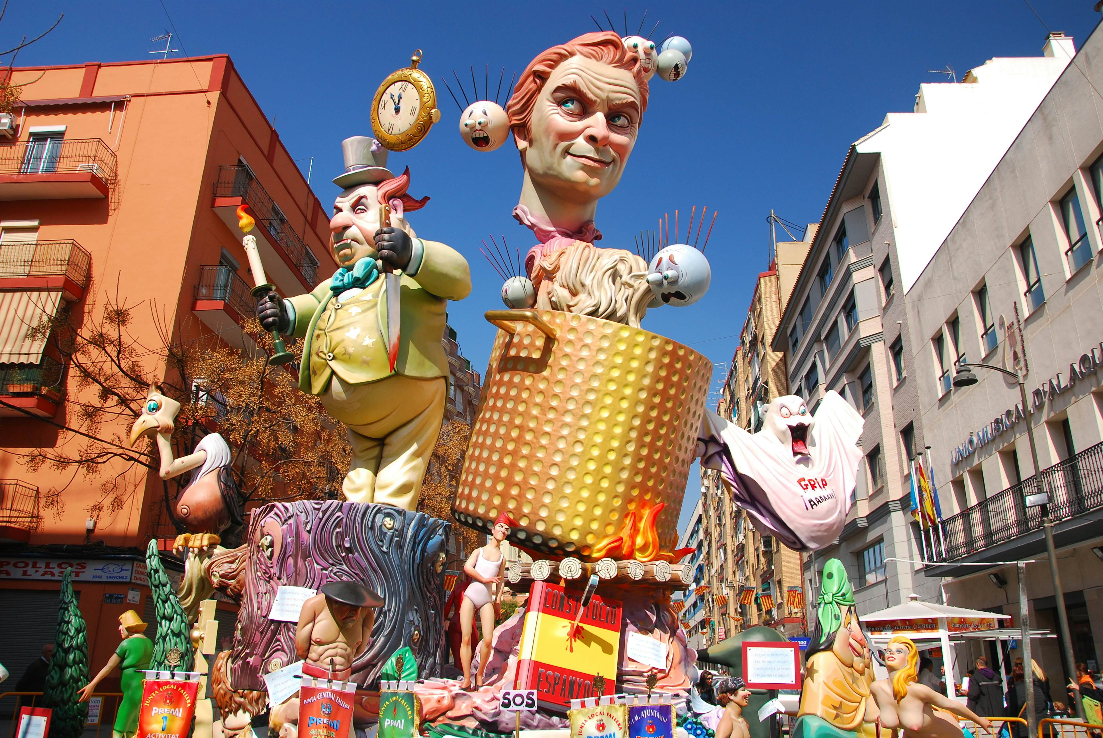 Las Fallas parade, Valencia, featuring colorful floats