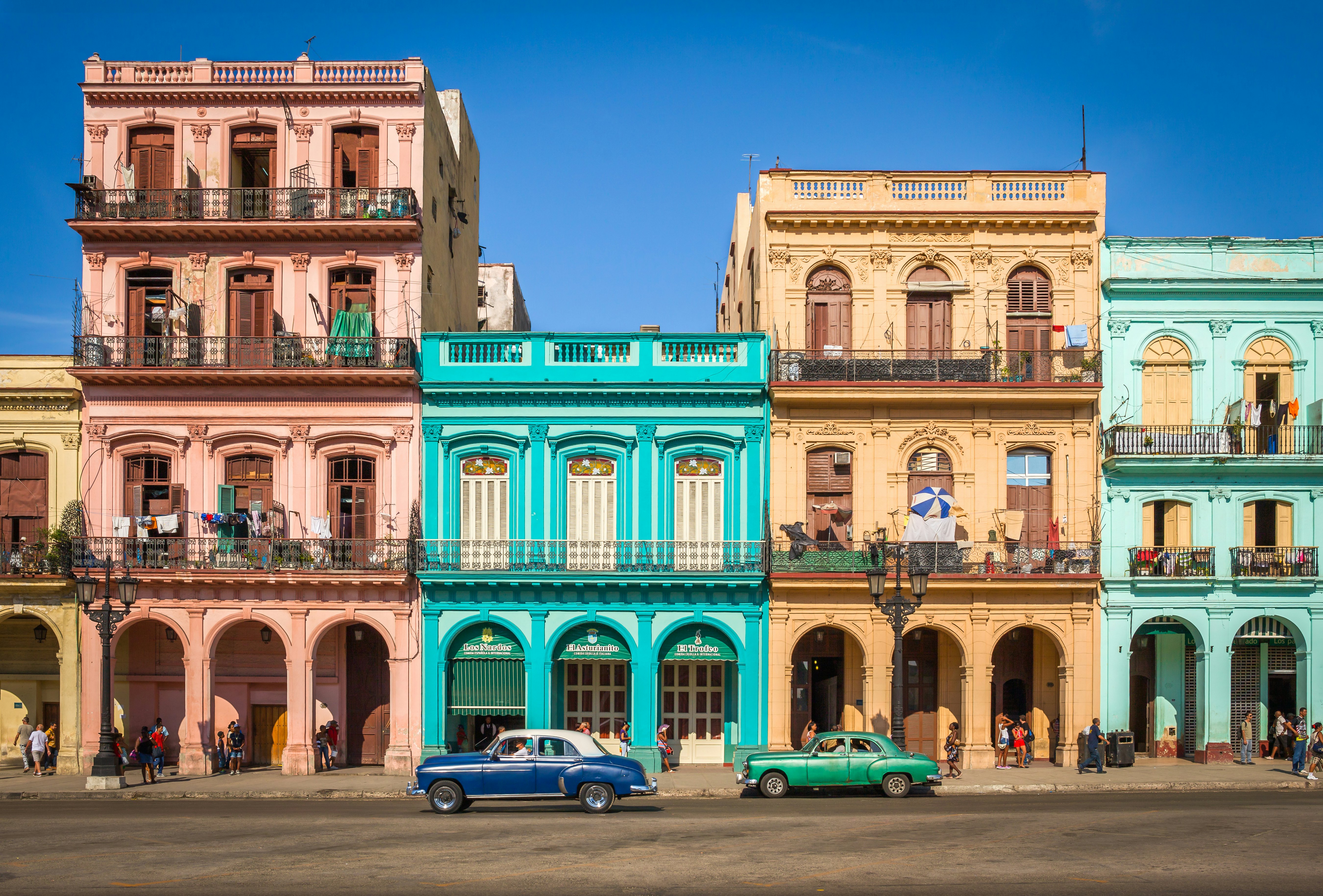 AUGUST 2015: Colorful colonial buildings, Havana, Cuba.