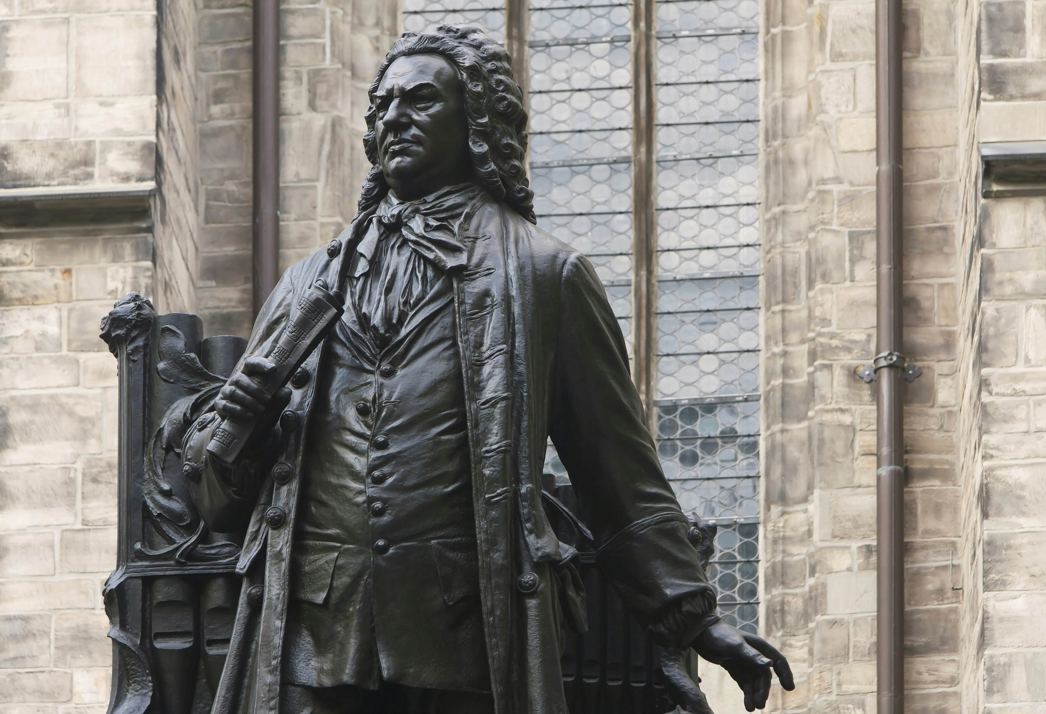 Statue of Johann Sebastian Bach in front of St Thomas's Church, Leipzig, Germany.