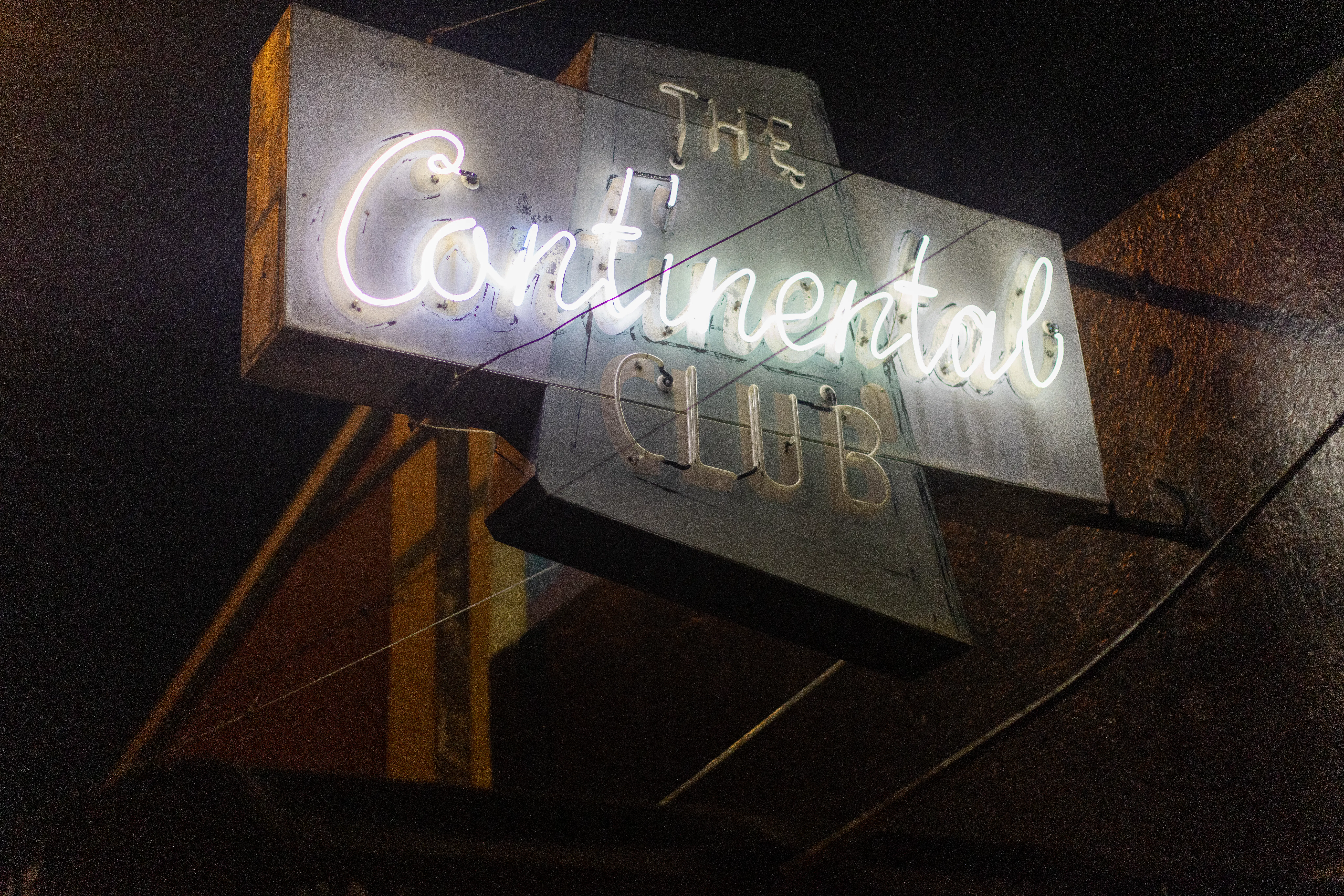 Neon lights of the Continental Club sign