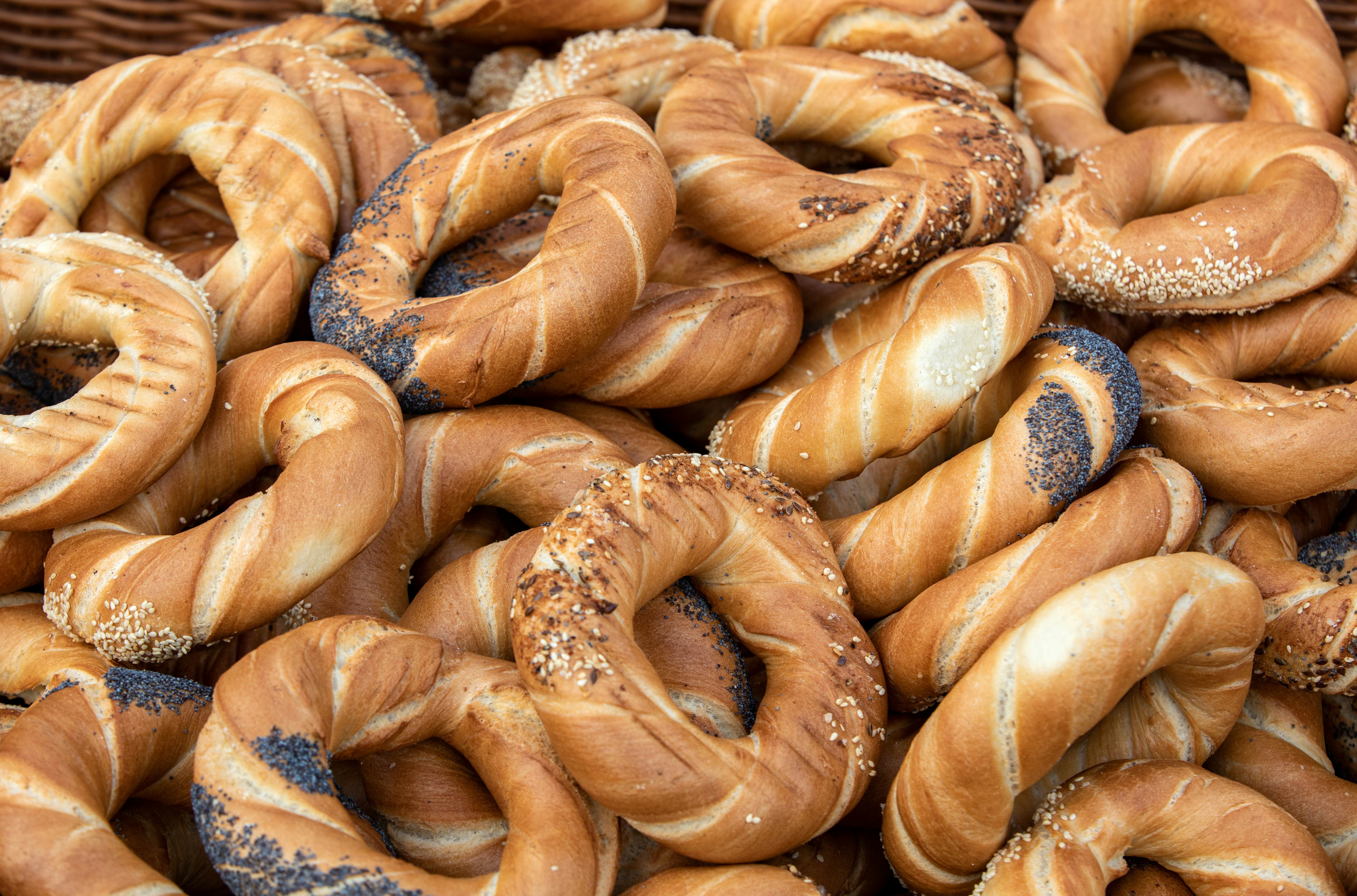 Traditional obwarzanek breads on sale in Poland.