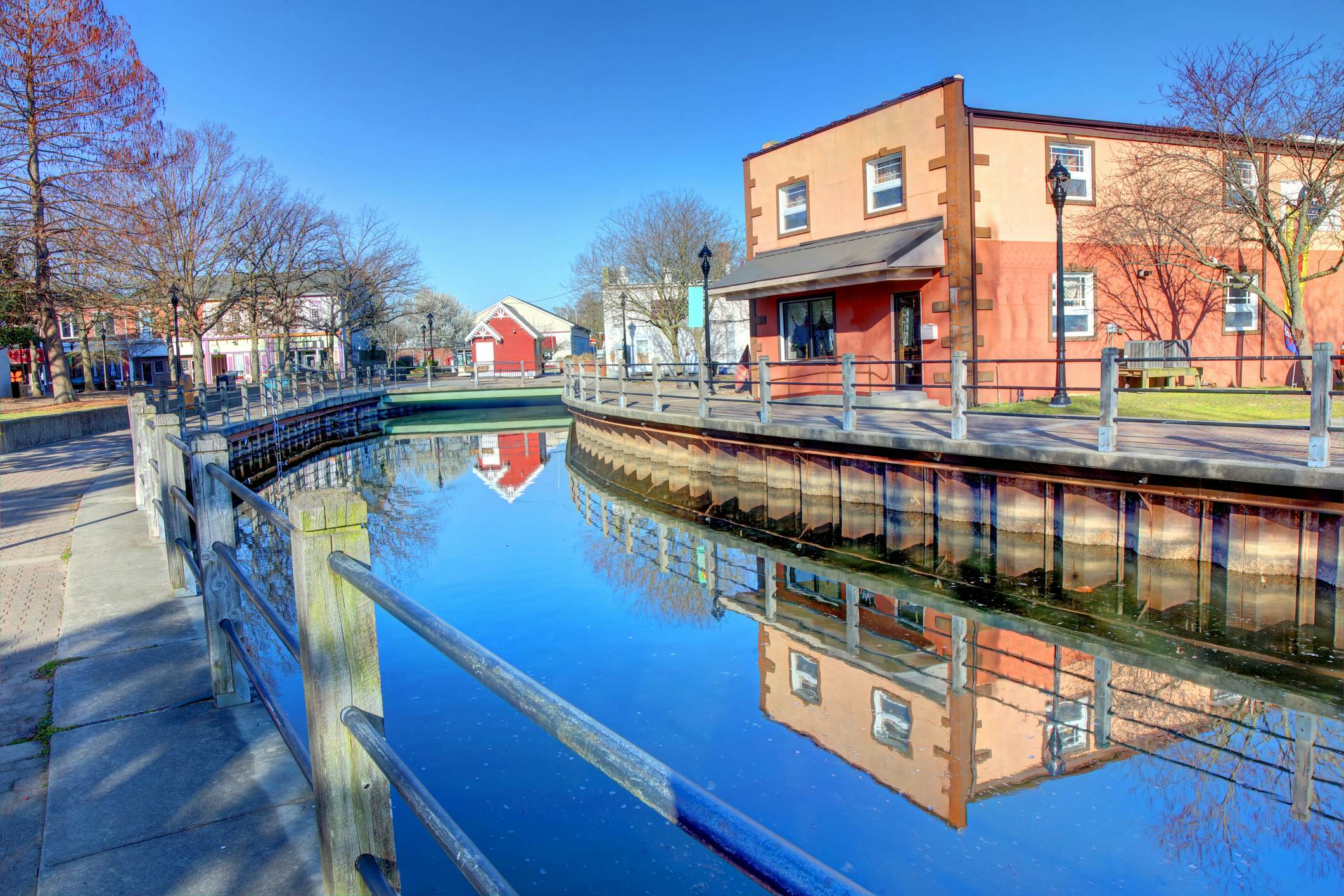 A riverside scene in the town of Milford, Delaware.