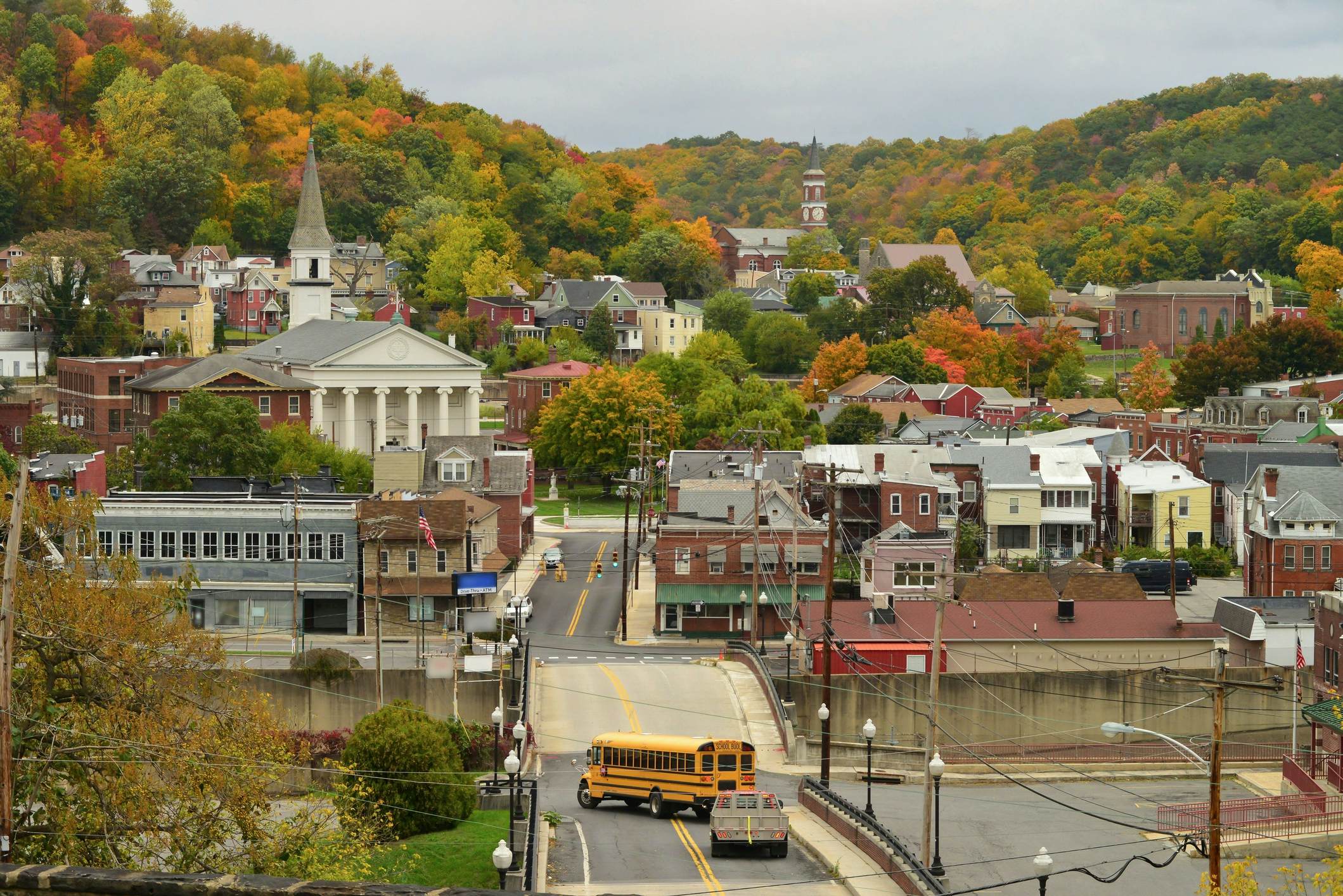 A street scene in the historic center of Cumberland, Maryland.