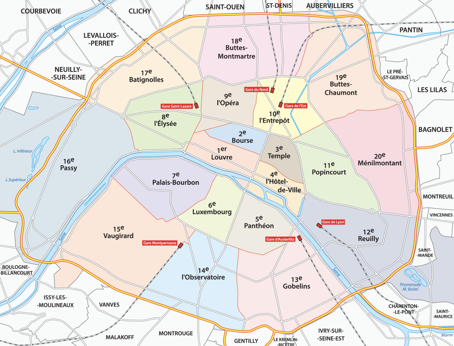 Map highlighting Paris' arrondissements