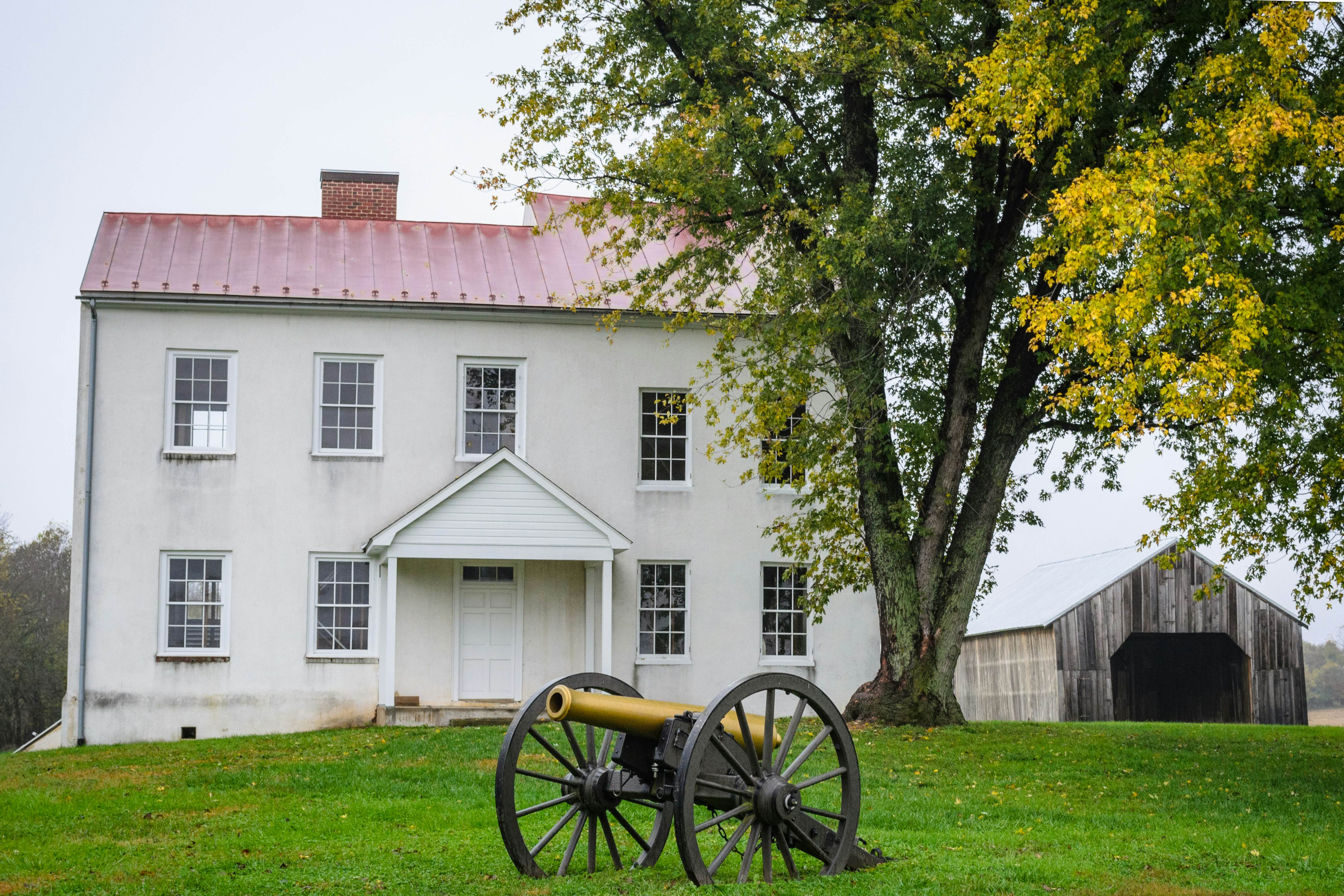 A Civil War cannon at a historic property in Frederick, Maryland.