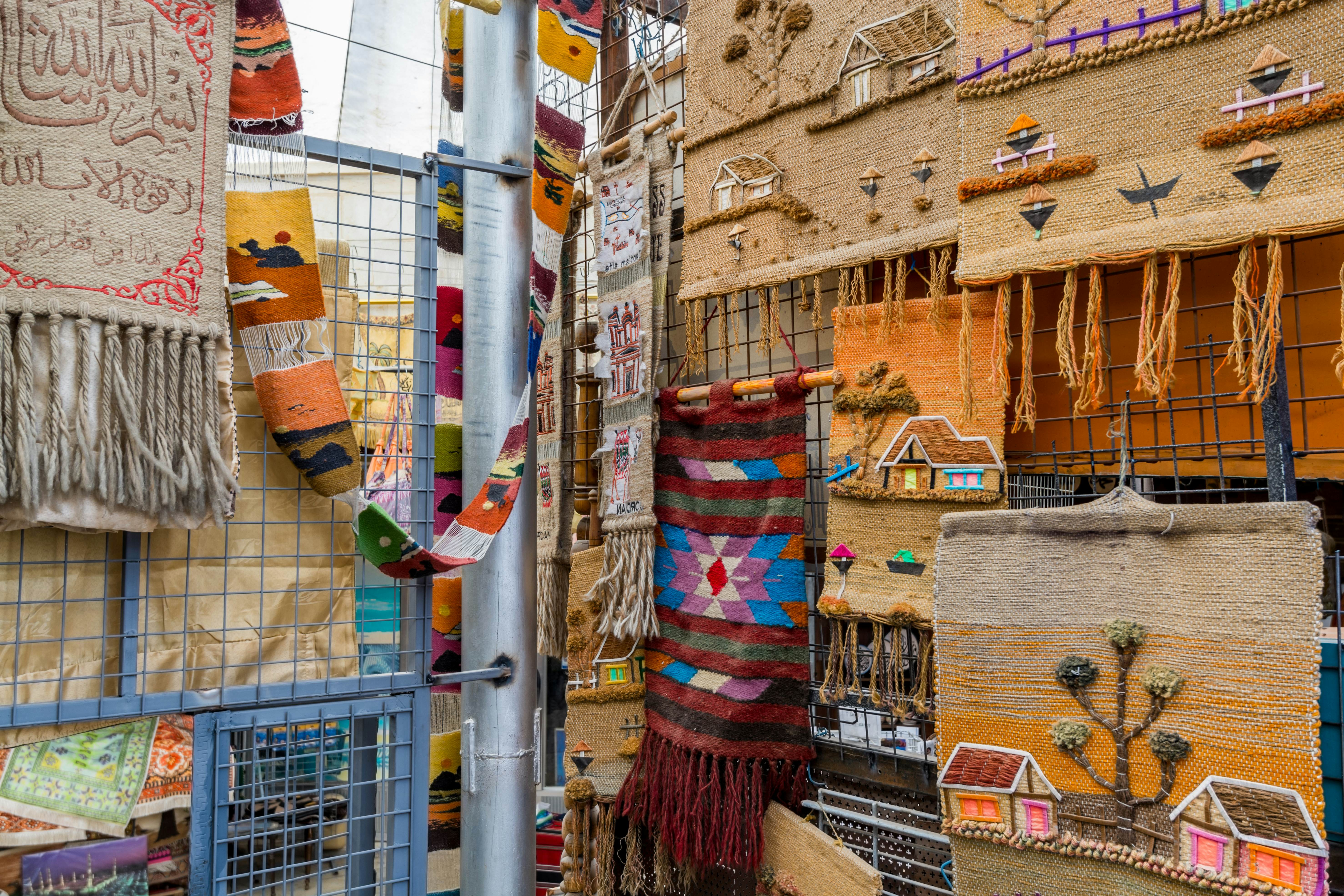 Amman, Jordan, July 17th, 2017, Traditional Arabic  beautiful carpets for sale in the bazaar in Amman, Jordan.