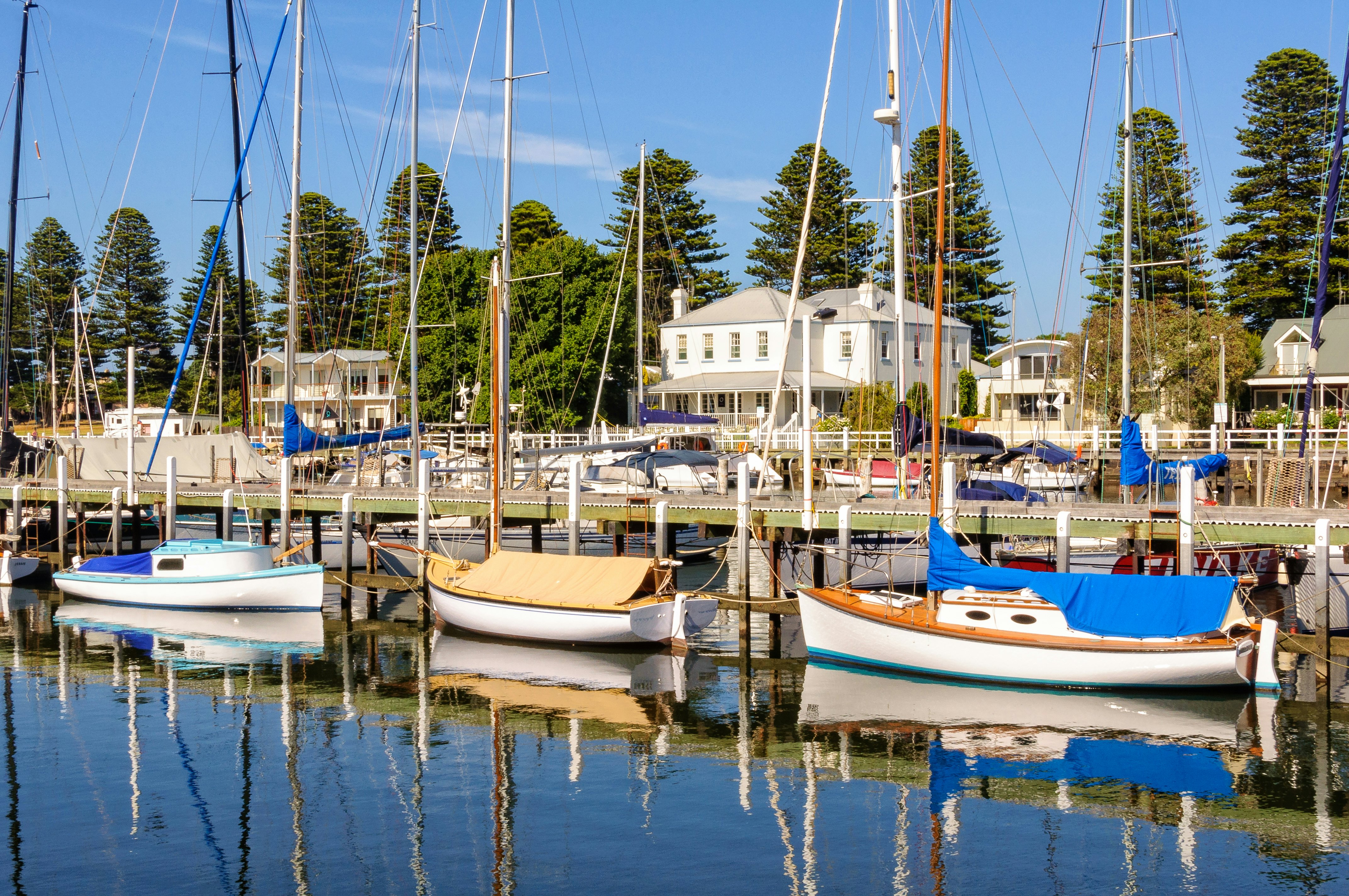 Sailing boats on anchor on the Moyne River - Port Fairy