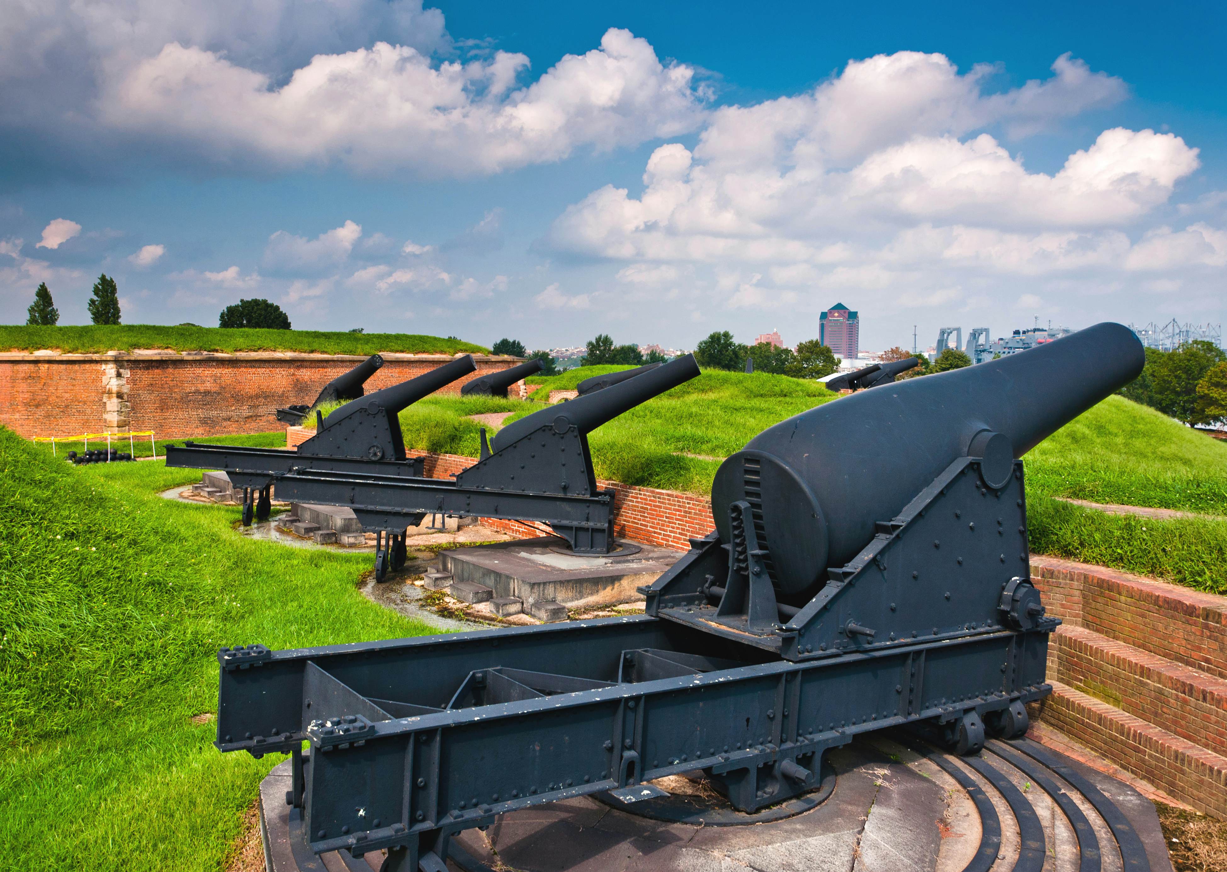 Cannons at Fort McHenry, Baltimore, Maryland.