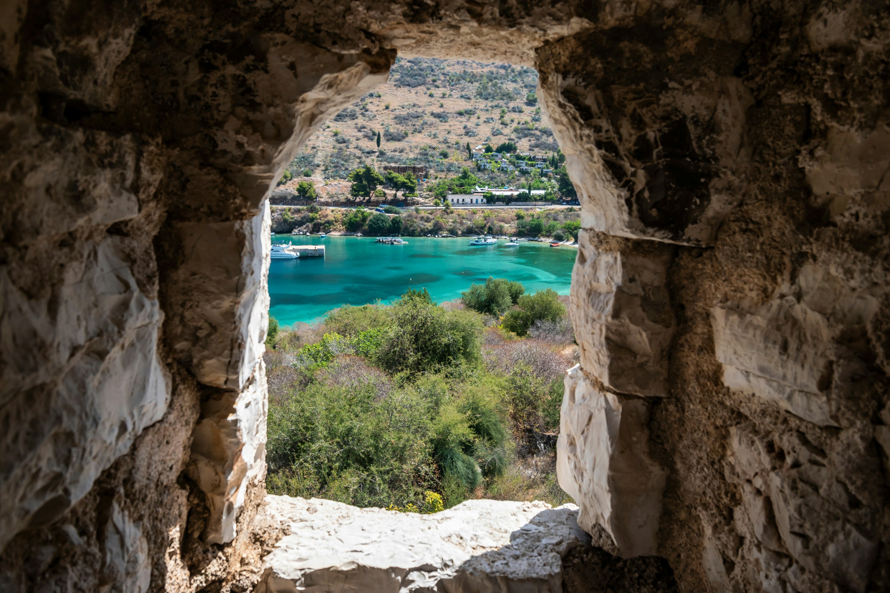 View of Porto Palermo Bay, Himare, Albania., License Type: media, Download Time: 2025-02-19T22:06:33.000Z, User: rhylton_redventures, Editorial: false, purchase_order: 56530 - Guidebooks, job: Lonely Planet WIP, client: Lonely Planet WIP, other: Rhianydd Hylton