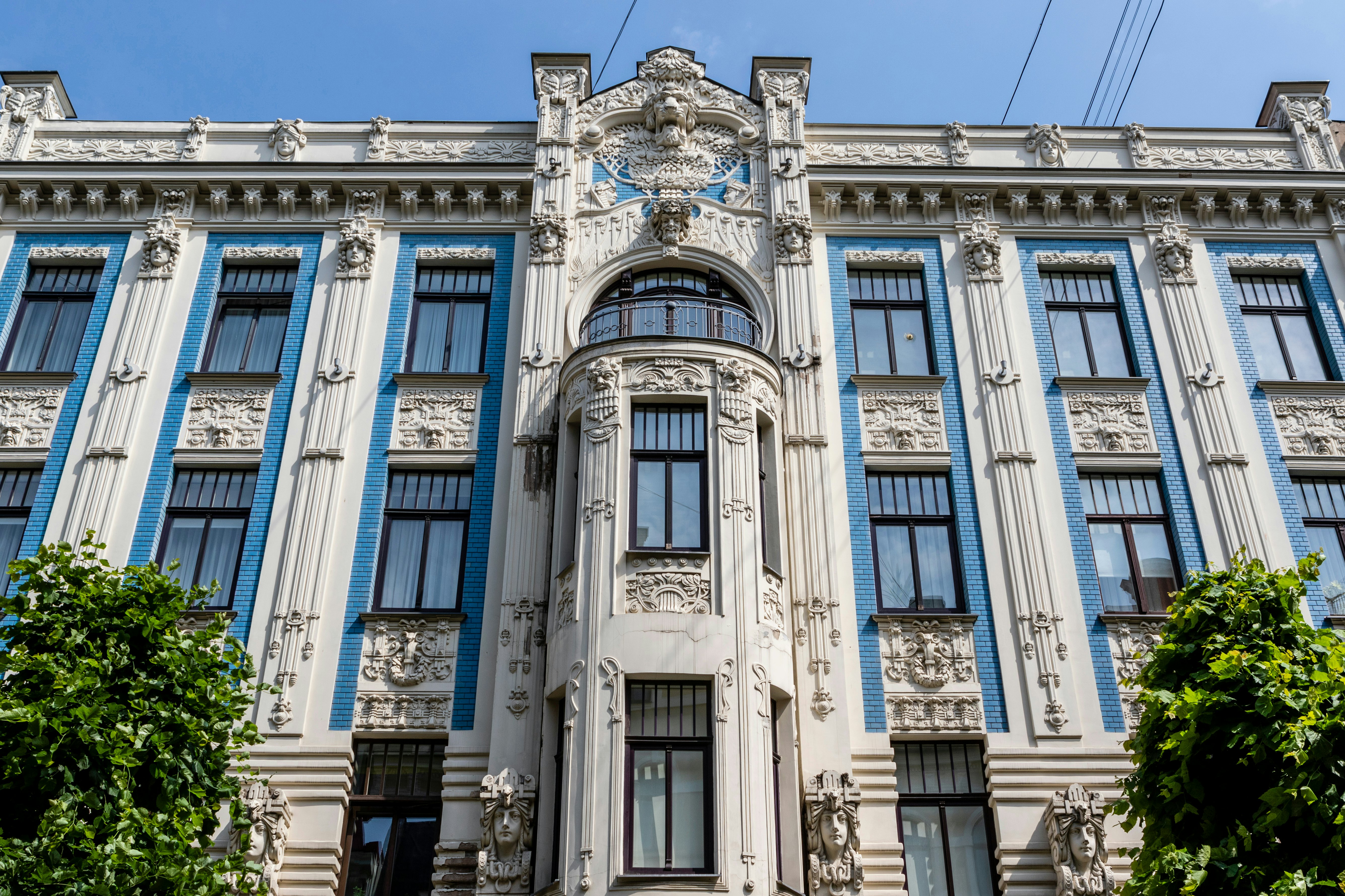 Facade of art nouveau building in Alberta iela in Riga, Latvia.