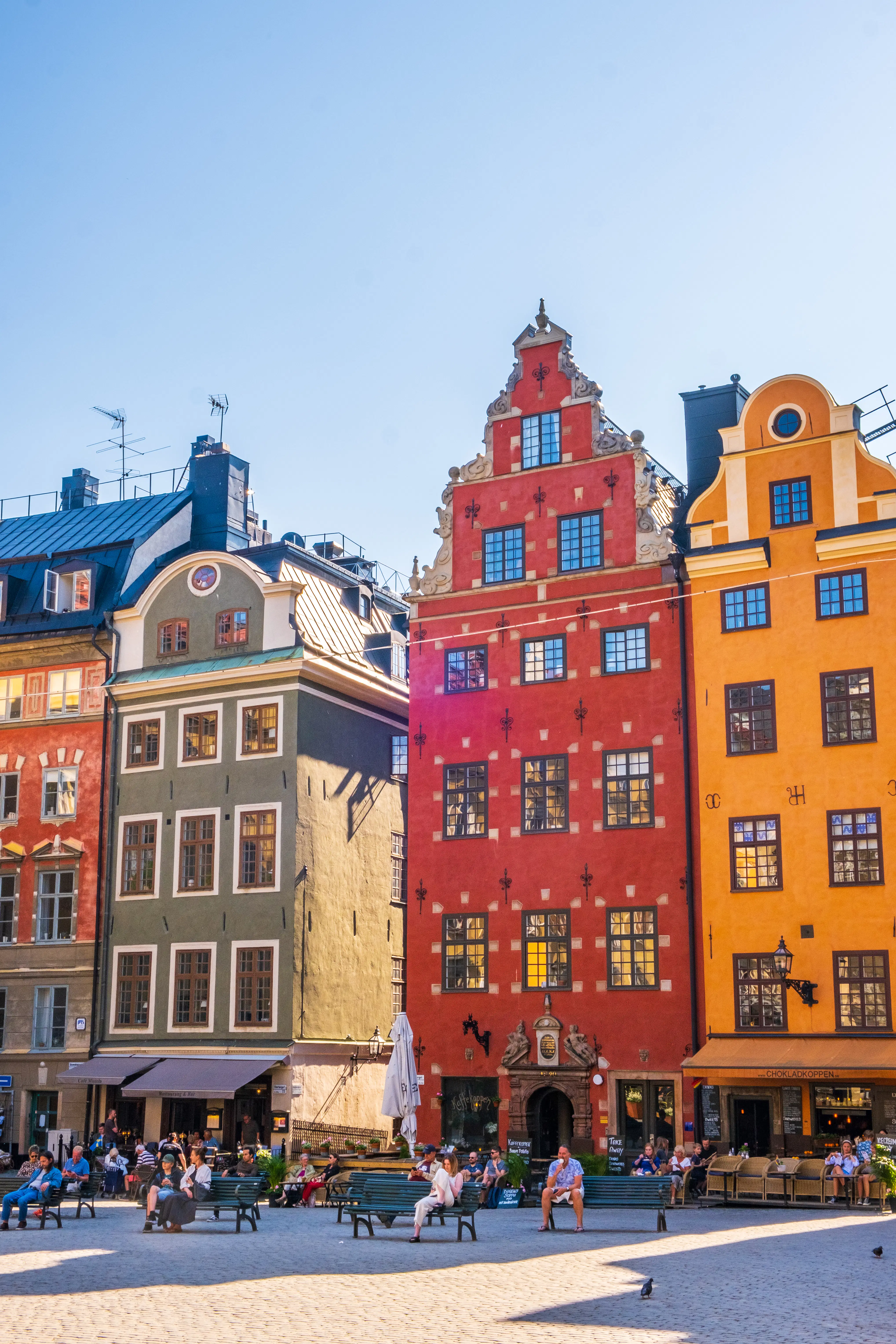 Colorful historic buildings and houses in a city old town.