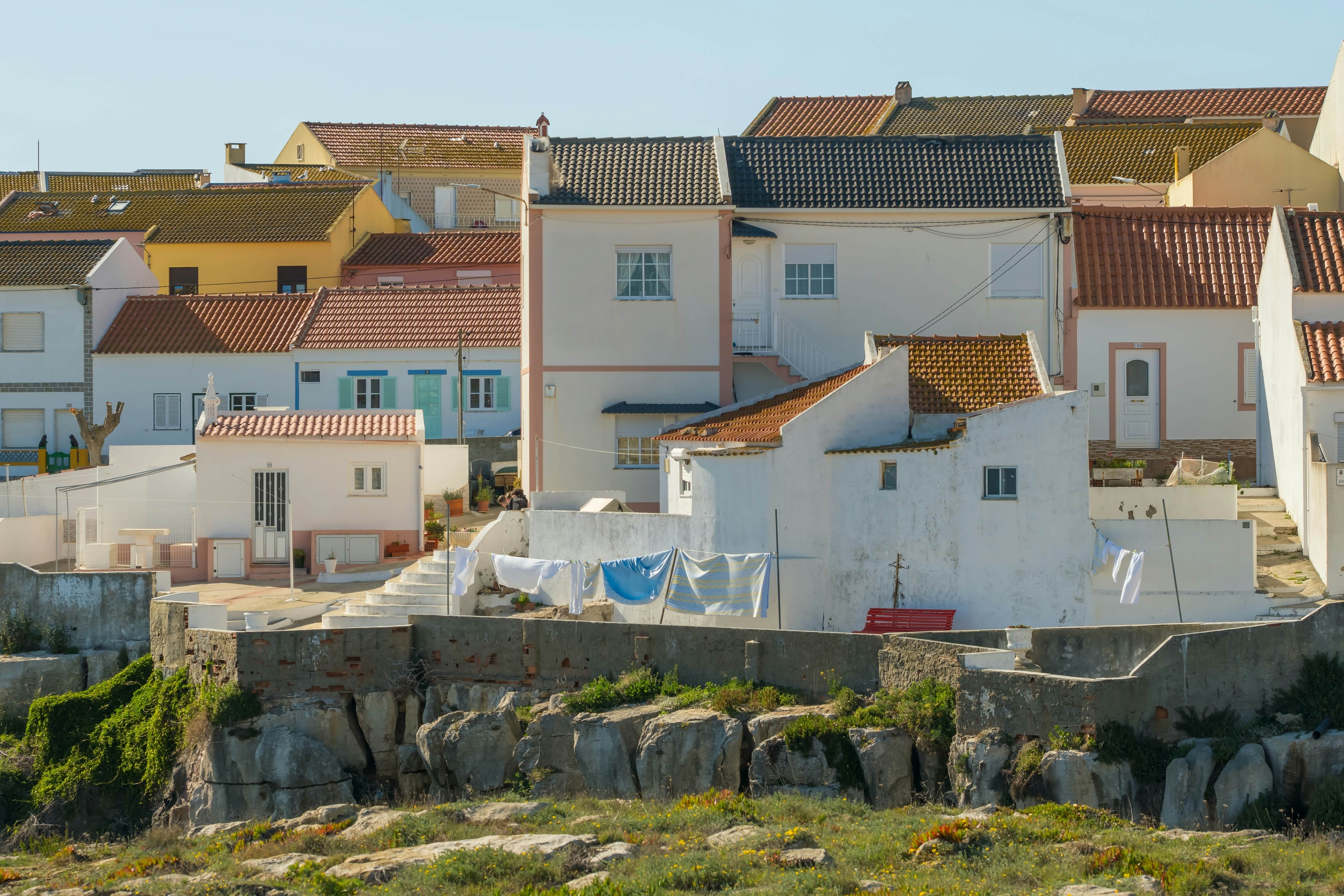 Colorful houses of the Peniche fishing village in Portugal.