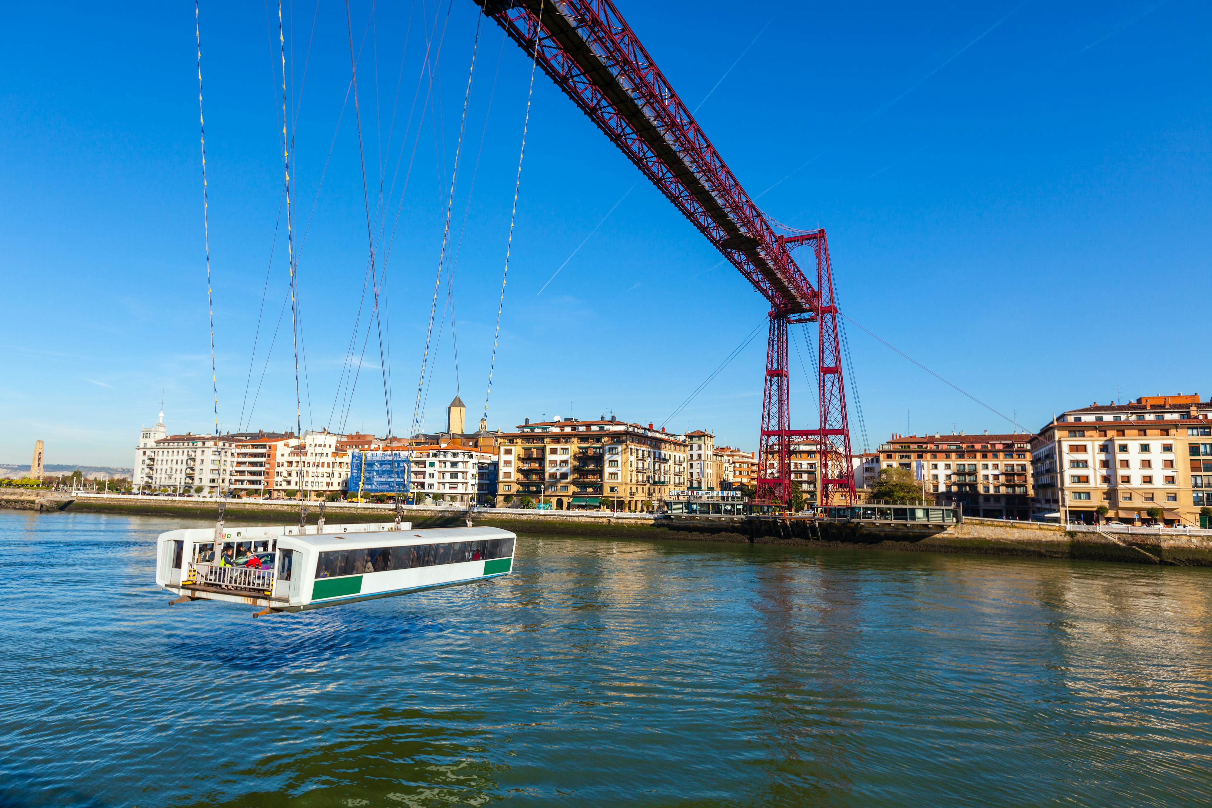 The Bizkaia suspension transporter bridge (Puente de Vizcaya) in Portugalete, Spain. The Bridge crossing the mouth of the Nervion River.