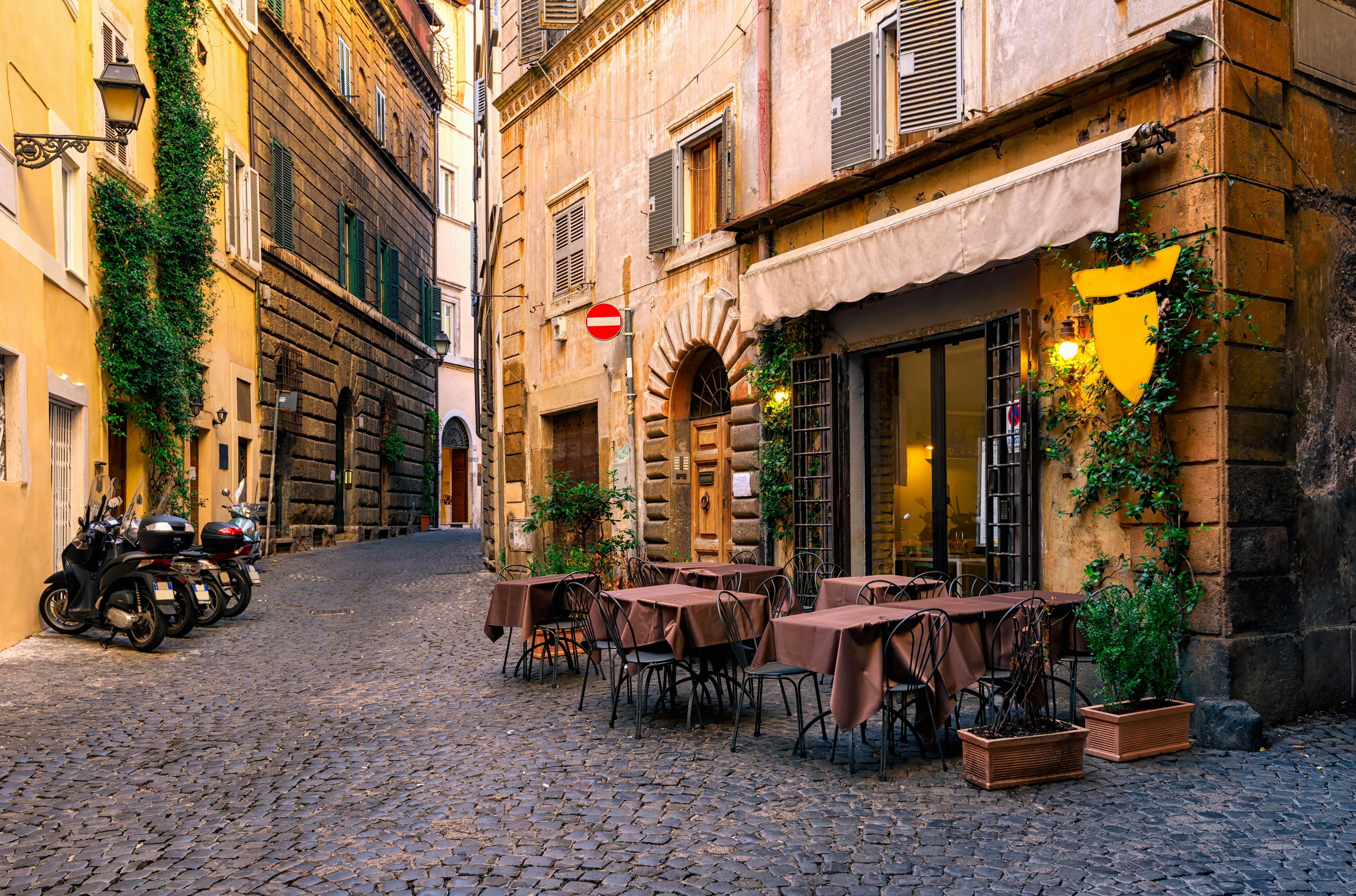 View of old cozy street in Rome, Italy.