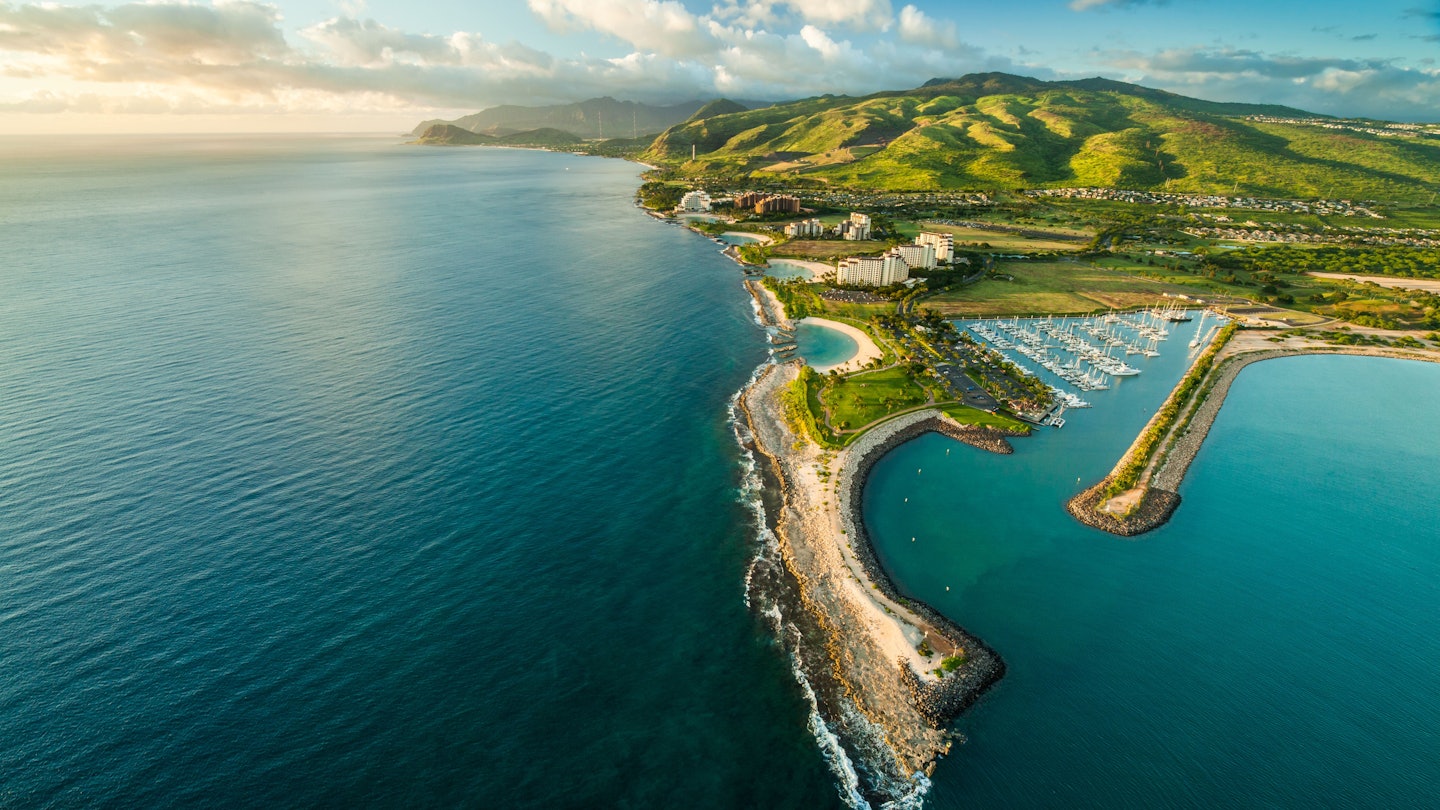 An aerial view of the entire Ko Olina Resort on Oahu, Hawaii