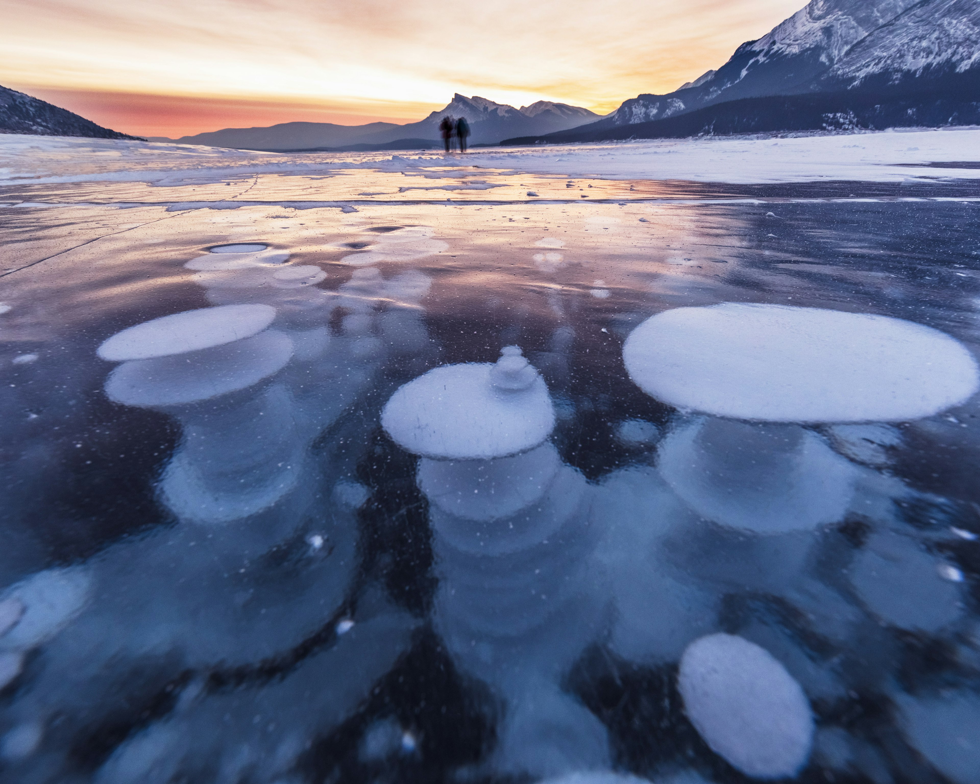 The bubbles trapped in Abraham Lake, Canada.