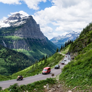 Glacier National Park, USA - July 4, 2016: Cars driving the crowded Going-to-the-Sun road on the 4th of July national holiday License Type: media Download Time: 2023-06-14T12:17:41.000Z User: dermothegarty77 Is Editorial: Yes purchase_order: 56530