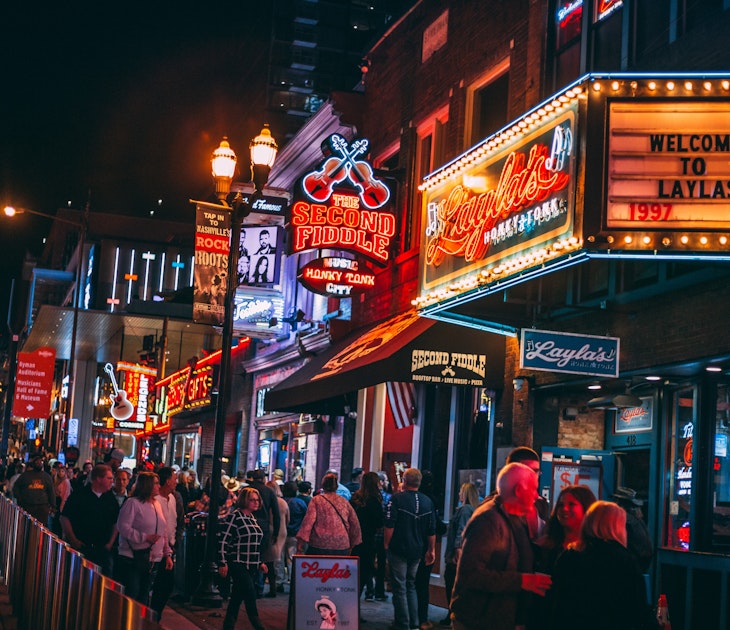 Nashville, TN, USA - April 2nd, 2023: Honky-tonks on Lower Broadway at night with its neon signs. The Country Music District is famous for its entertainment establishments and vibrant nightlife., License Type: media, Download Time: 2025-01-10T14:38:30.000Z, User: adouglaslott59, Editorial: true, purchase_order: 65050 - Digital Destinations and Articles, job: Future digital projects, client: Future digital projects, other: Ann Douglas Lott