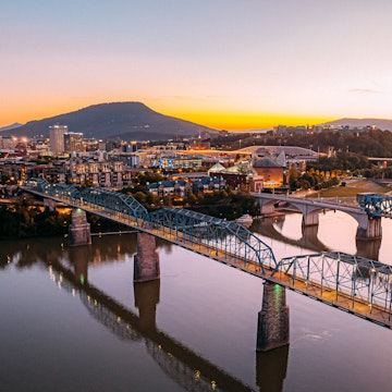 2182761524
Elevated View of Chattanooga Tennessee Skyline, Walnut Street Pedestrian Bridge & Chief John Ross Drawbridge - stock photo
Elevated View of Chattanooga Tennessee Skyline in Autumn