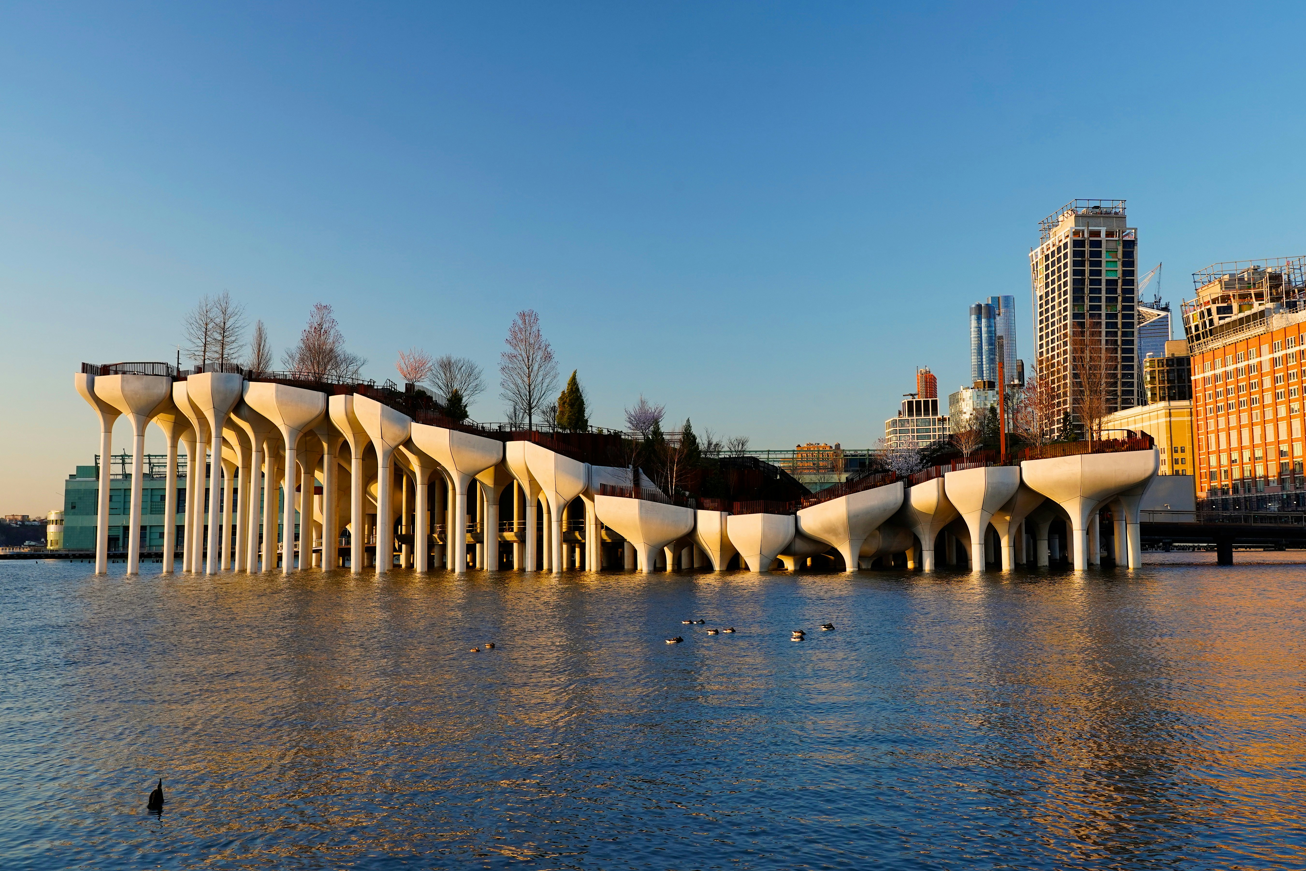 Little Island, with its unique tulip pod design, on the Hudson River Waterfront.