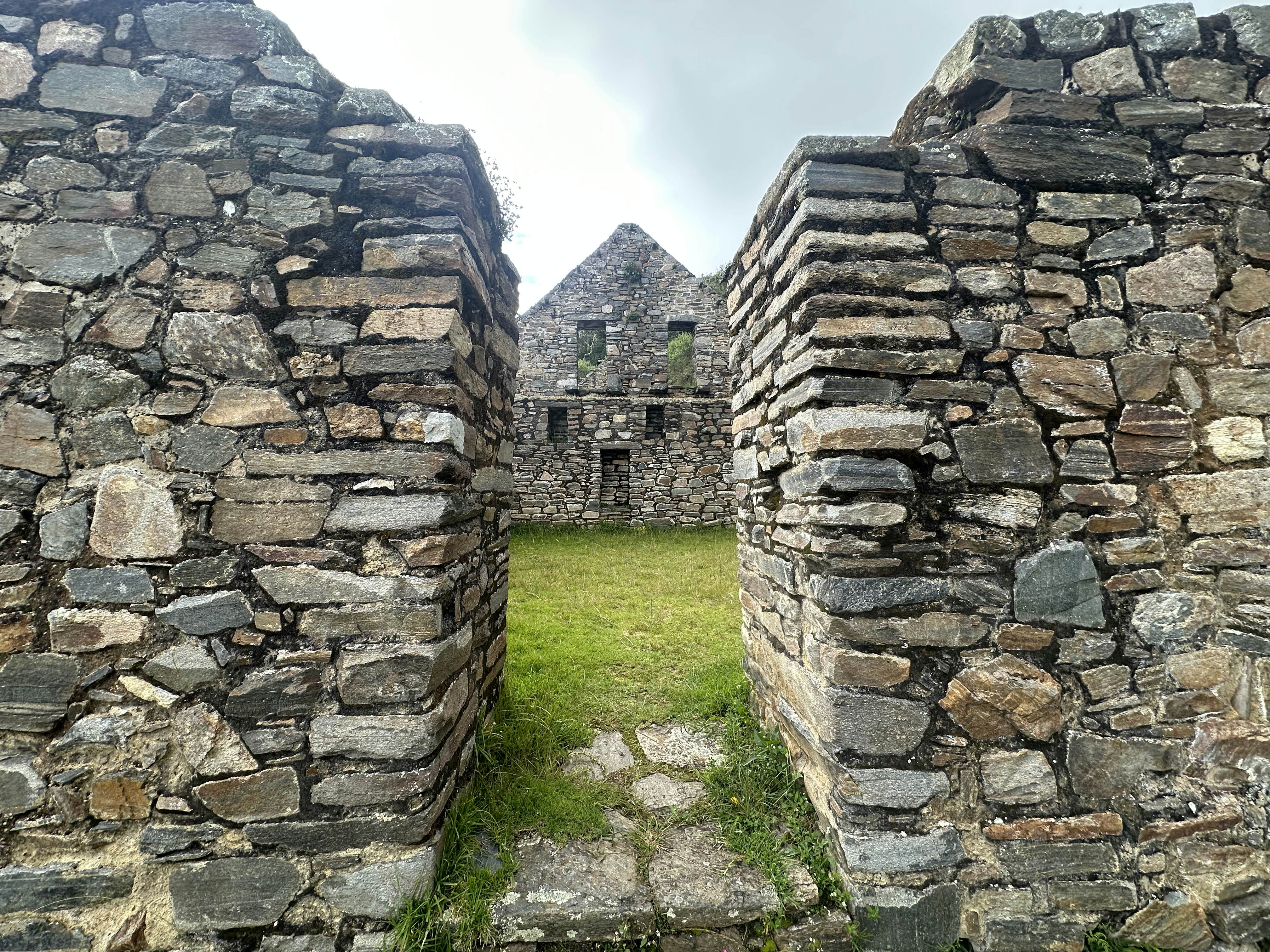 Narrow view of stone architecture of Choquequirao in Peru