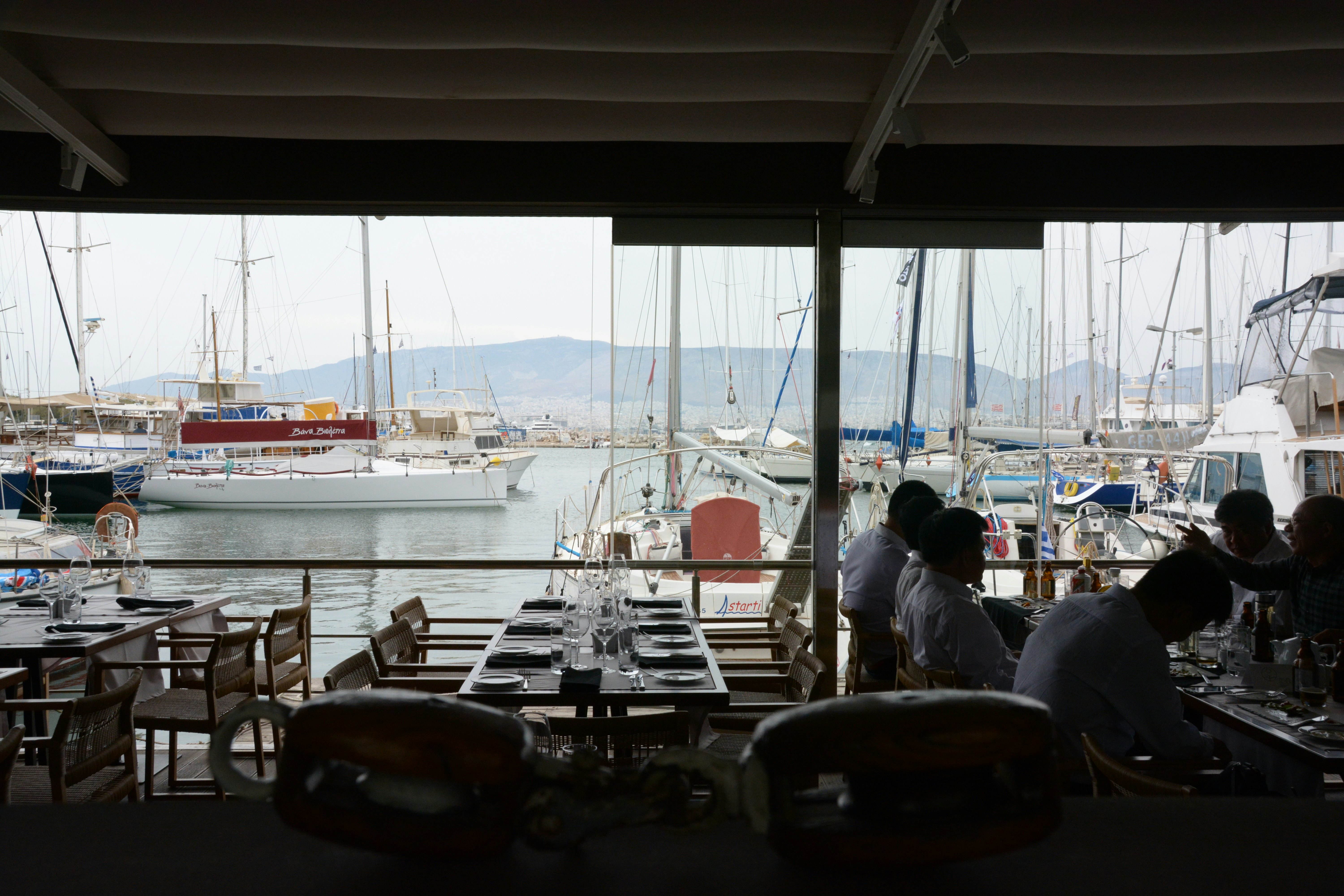 The harbour view from the Michelin-starred Varoulko restaurant in Piraeus, Athens