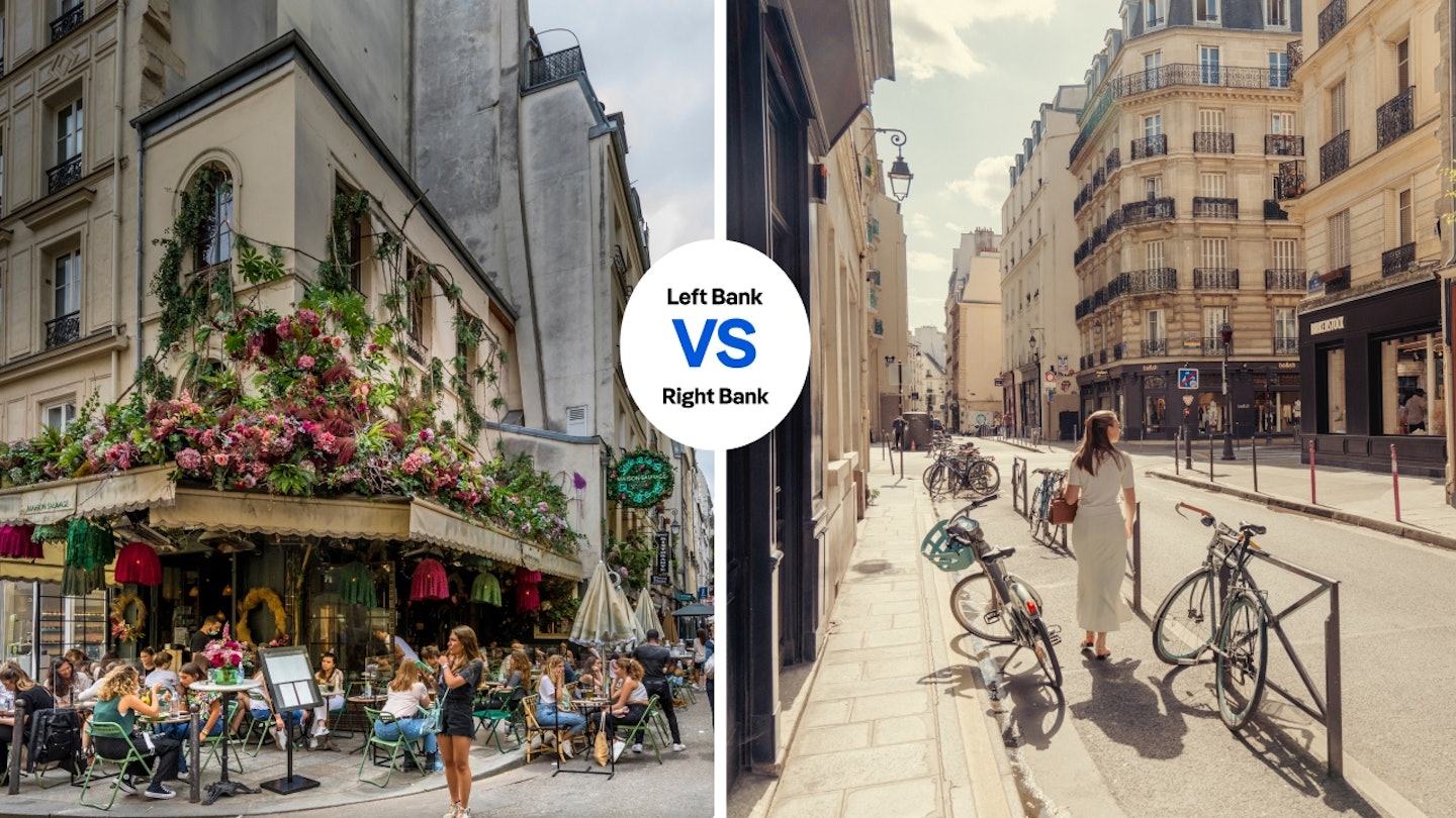L: Parisian cafe in Saint-Germain district in Paris
R: Le Marais, Paris