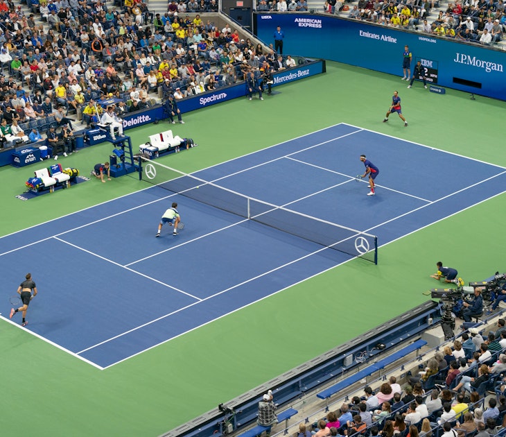 New York, NY - September 6, 2019: Both teams on action in action at US Open Championships mens doubles final at Billie Jean King National Tennis Center, License Type: media, Download Time: 2025-06-04T18:41:38.000Z, User: rhylton_redventures, Editorial: true, purchase_order: 65050 - Digital Destinations and Articles, job: Lonely Planet, client: wip, other: Rhianydd Hylton
