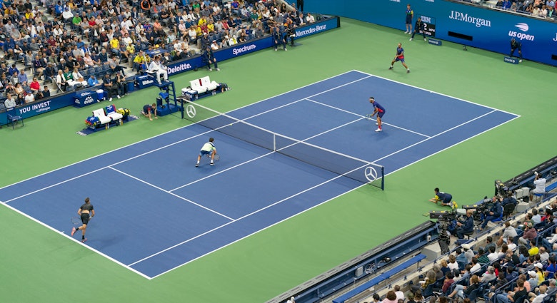 New York, NY - September 6, 2019: Both teams on action in action at US Open Championships mens doubles final at Billie Jean King National Tennis Center, License Type: media, Download Time: 2025-06-04T18:41:38.000Z, User: rhylton_redventures, Editorial: true, purchase_order: 65050 - Digital Destinations and Articles, job: Lonely Planet, client: wip, other: Rhianydd Hylton