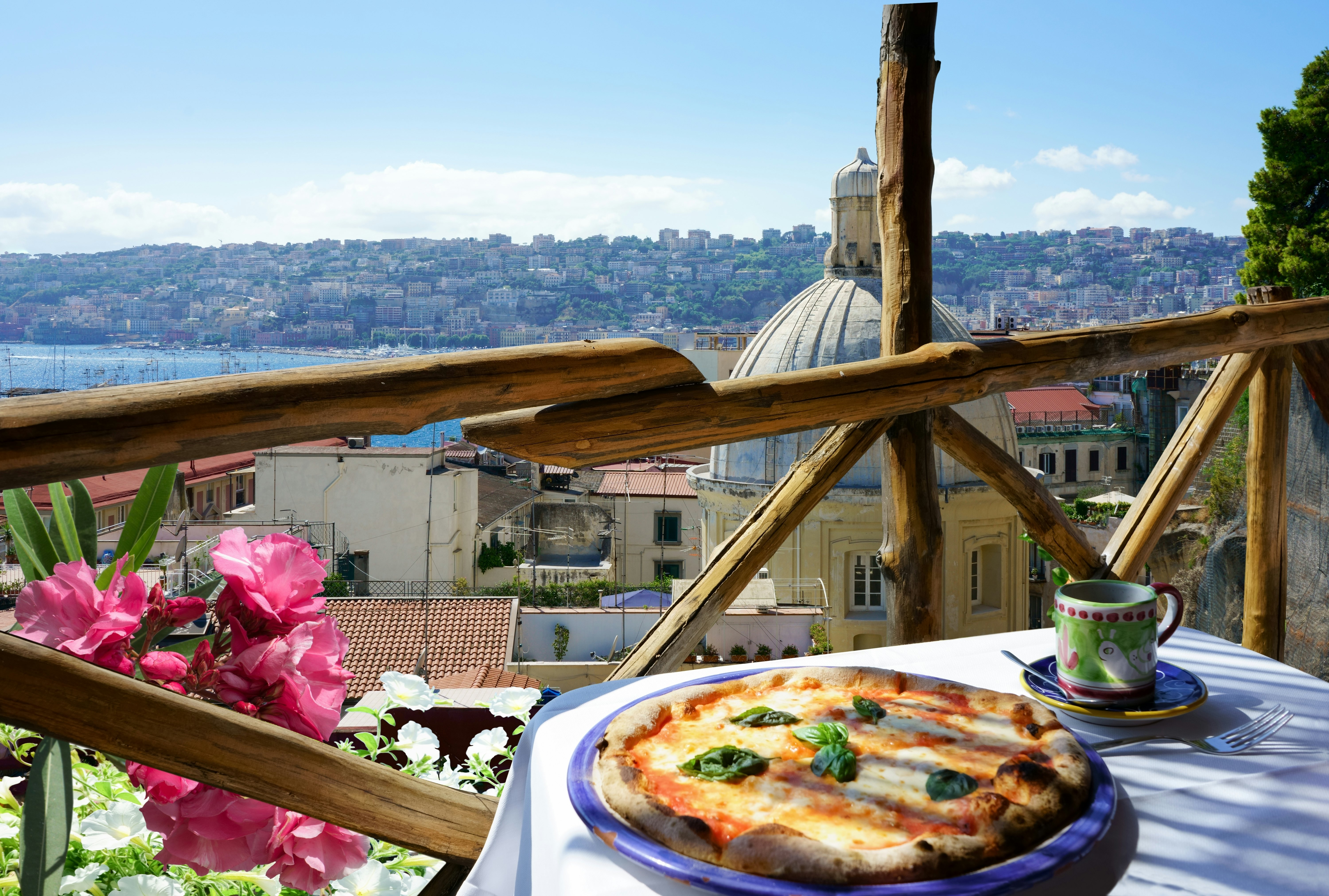 Pizza place overlooking Naples city.