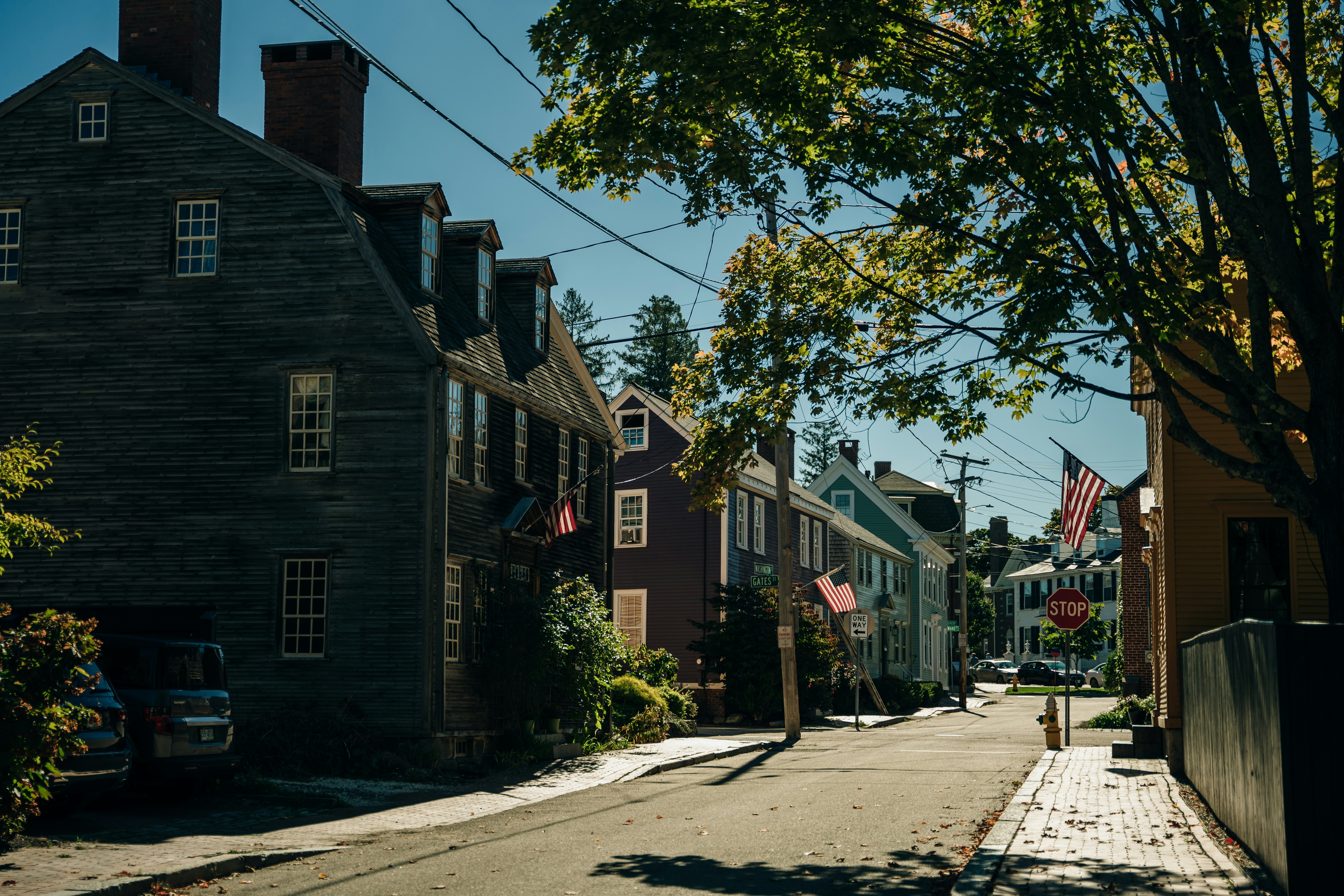 Historic Portsmouth alley featuring brick sidewalks