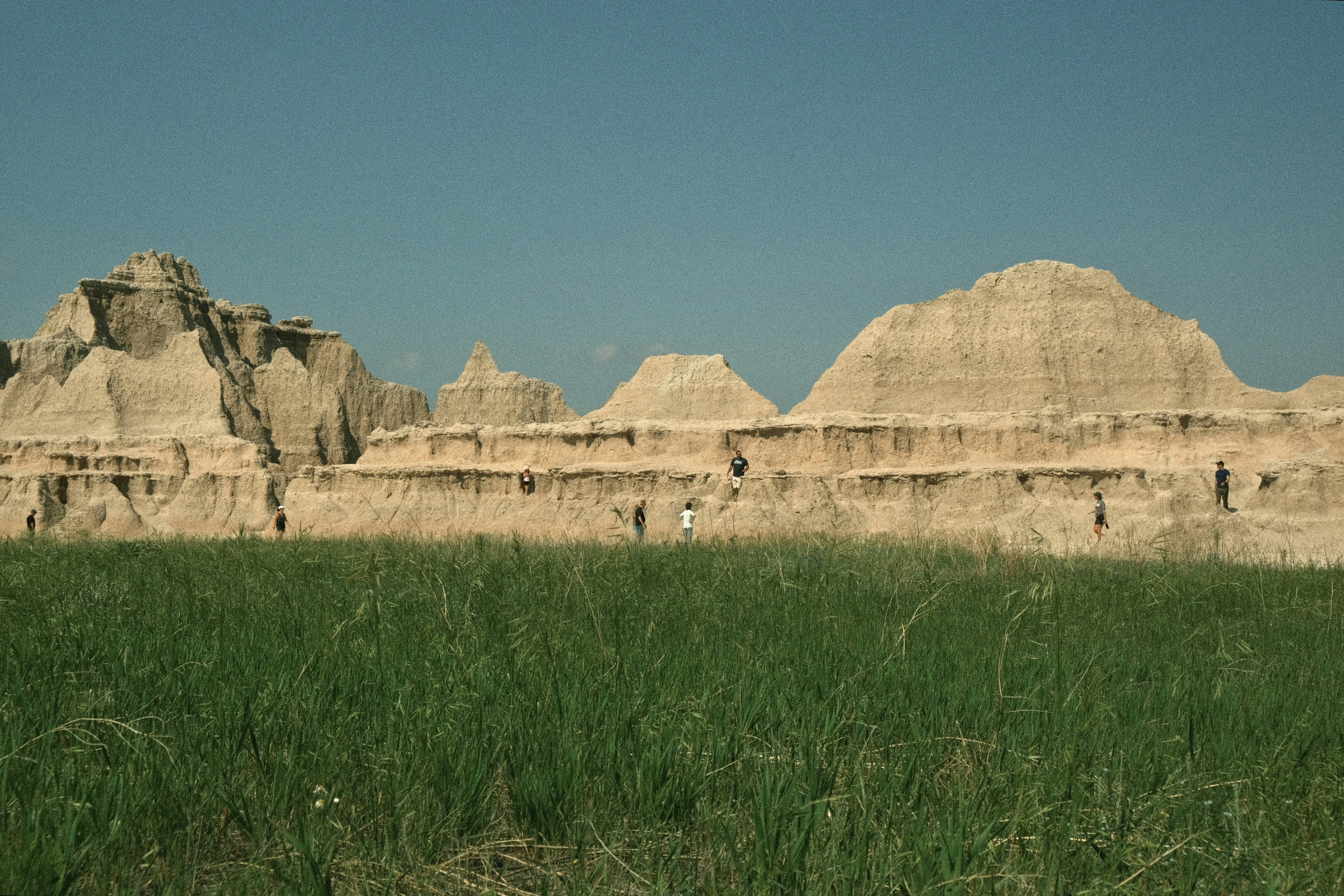 Climbing rocks in Badlands National Park