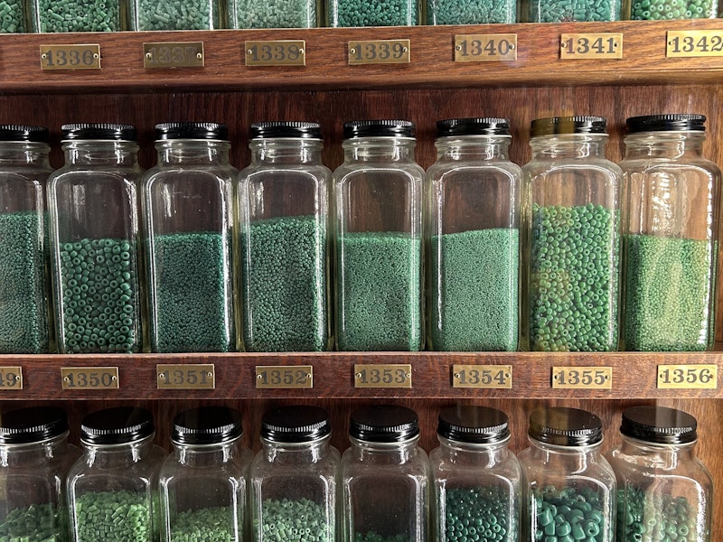 Green glass beads at Prairie Edge Trading Company in Rapid City