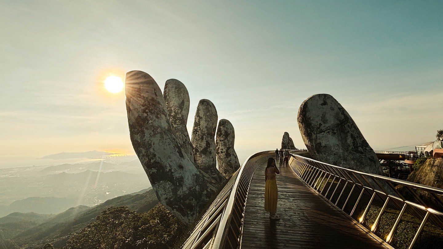 Early morning at the Golden Bridge at Sun World Ba Na Hills in Danang, Vietnam
