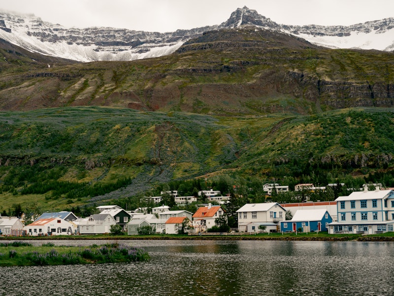 Seydisfjordur, town in east iceland famous for a blue church