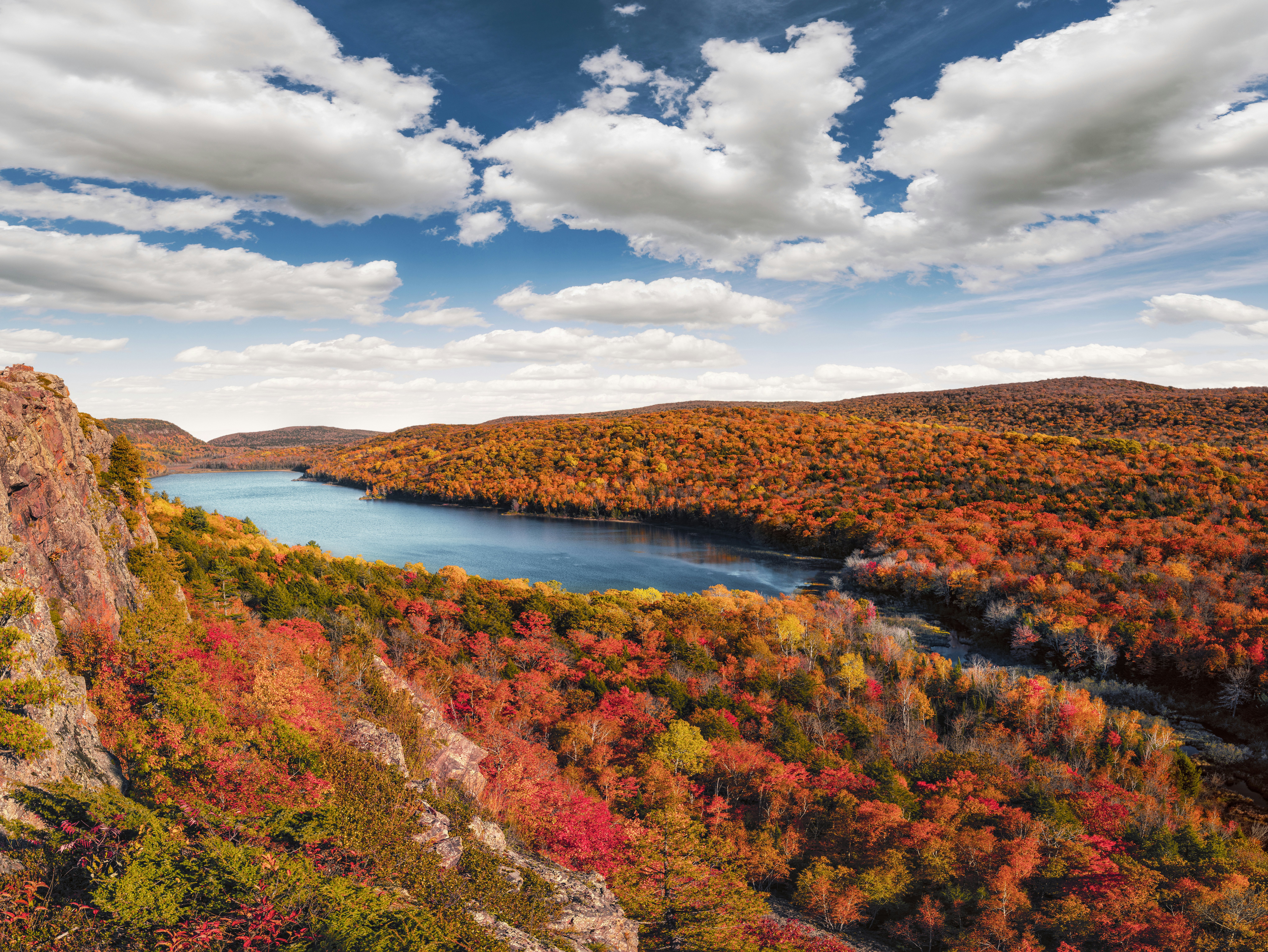 Lake of the Clouds and the Porcupine Mountains in rich fall colors