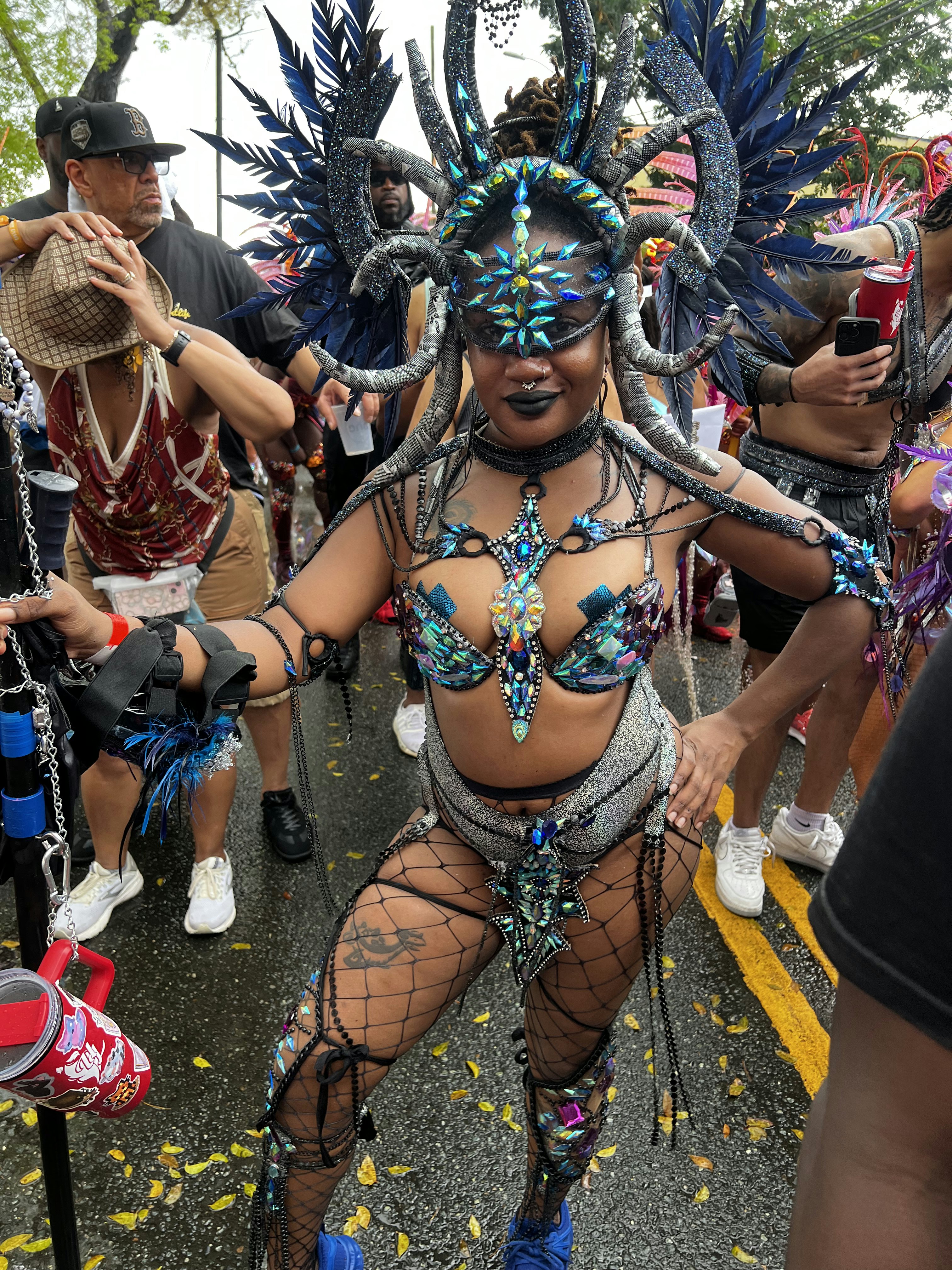 A woman poses in her carnival costume during St Thomas Carnival.