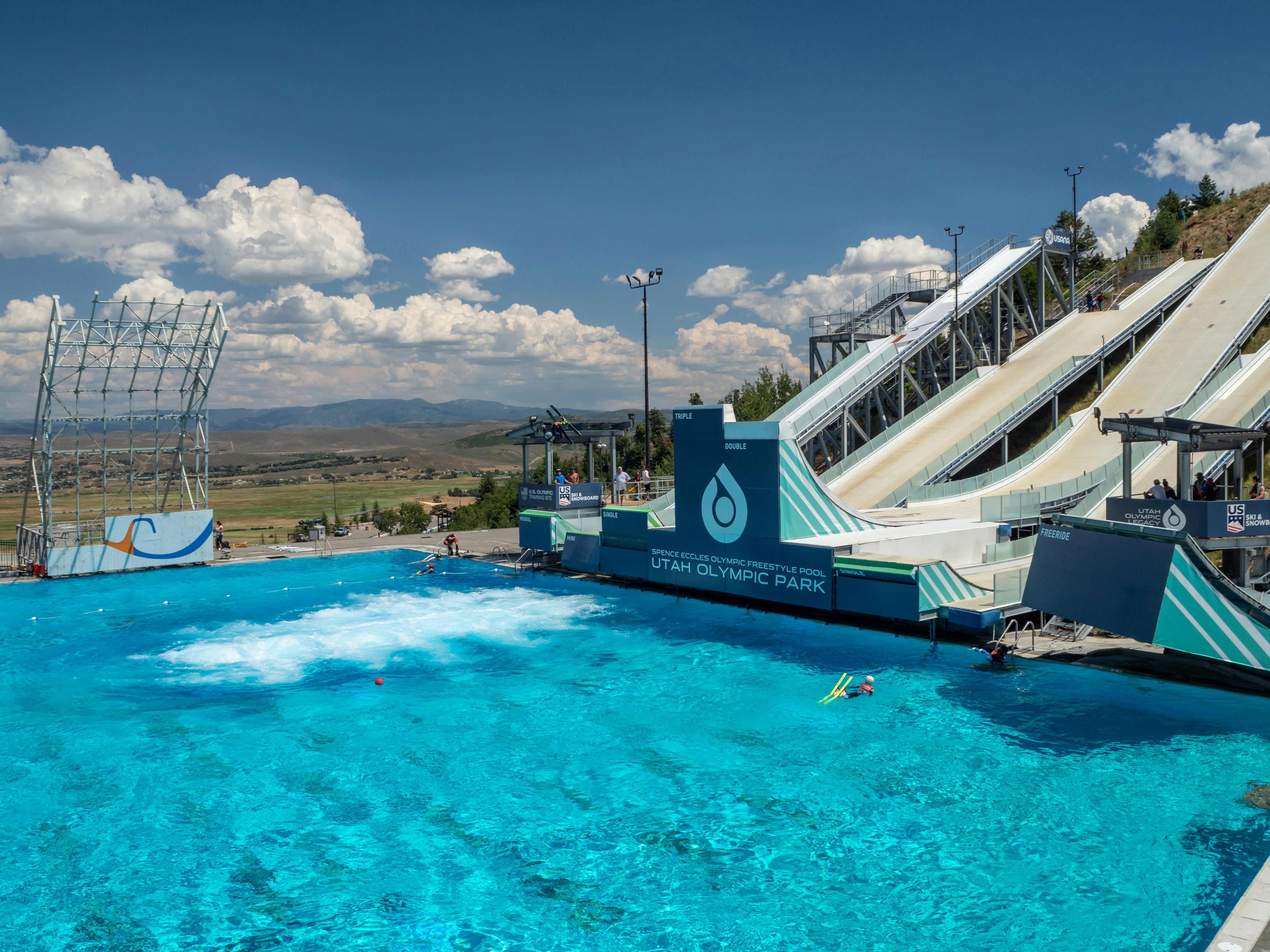 The practice ski jumps and bobsleigh track at Utah Olympic Park.