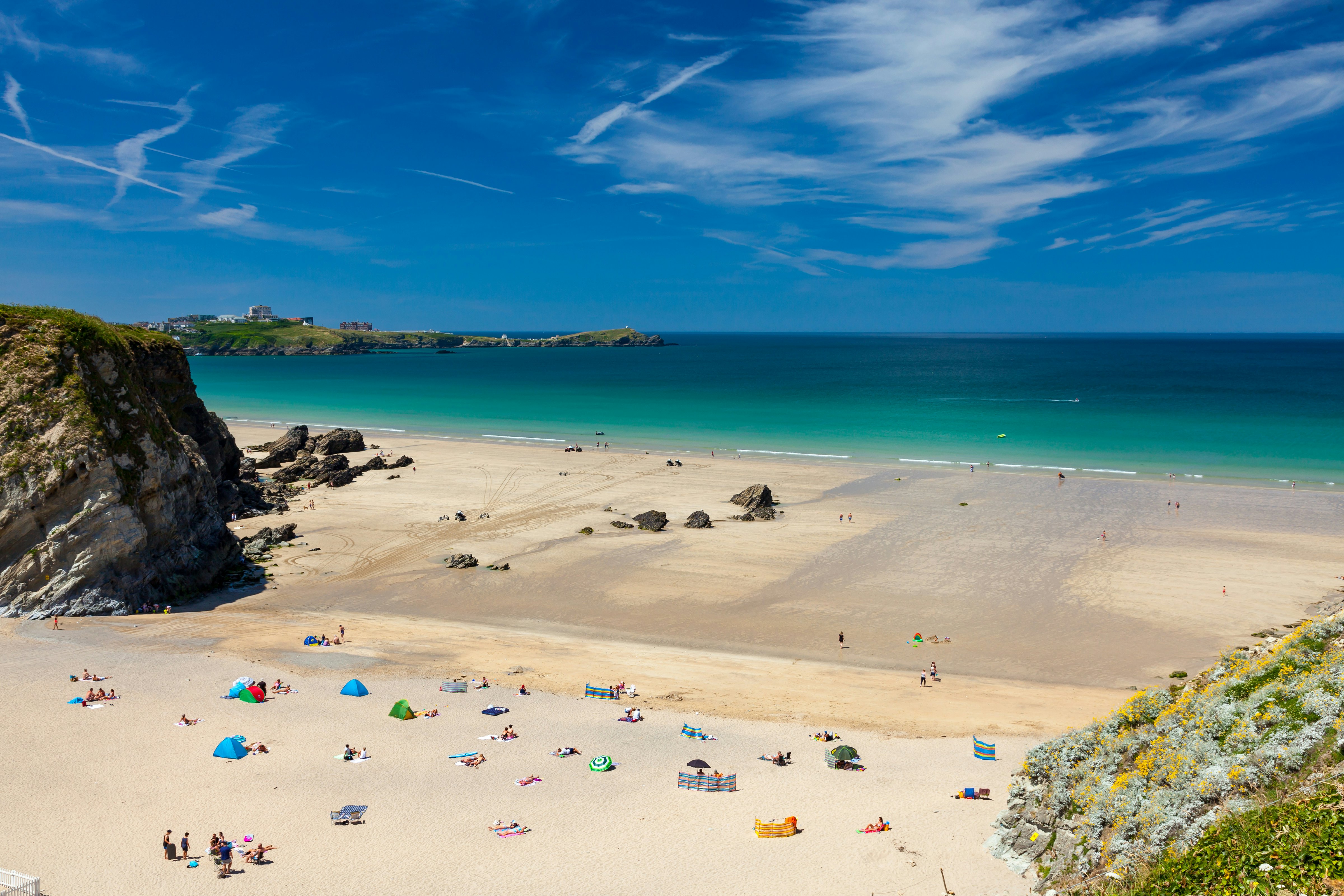 Stunning blue sky above Lusty Glaze Beach Newquay Cornwall England UK Europe,