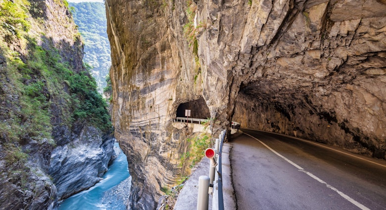 The road along at Taroko gorge.Taroko national park, Hualien, Taiwan., License Type: media, Download Time: 2025-07-07T21:29:18.000Z, User: bhealy950, Editorial: false, purchase_order: 65050 - Digital Destinations and Articles, job: Lonely Planet Online Editorial, client: Best things to do in Taiwan, other: Brian Healy