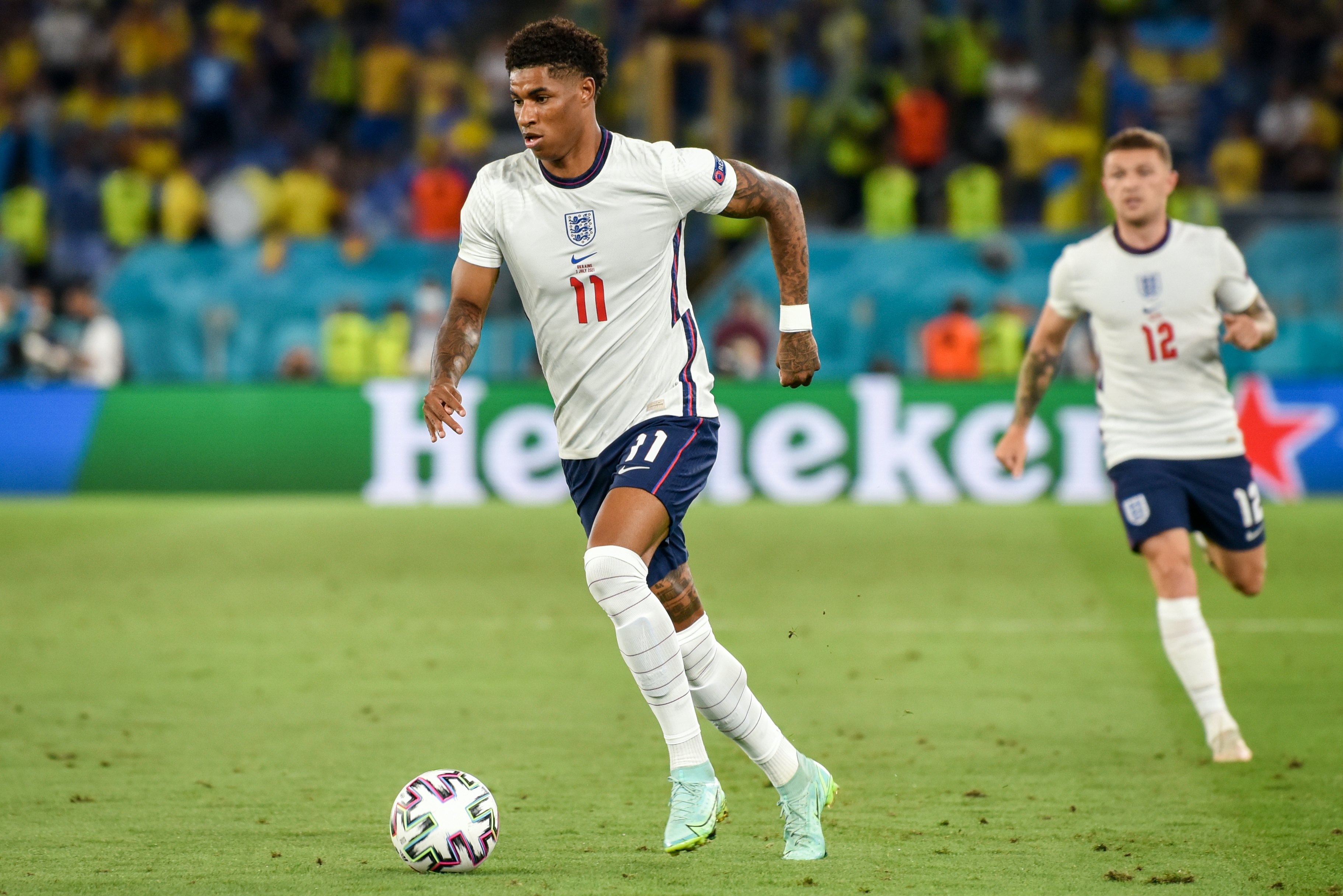 Marcus Rashford in action for the national team of the England.
