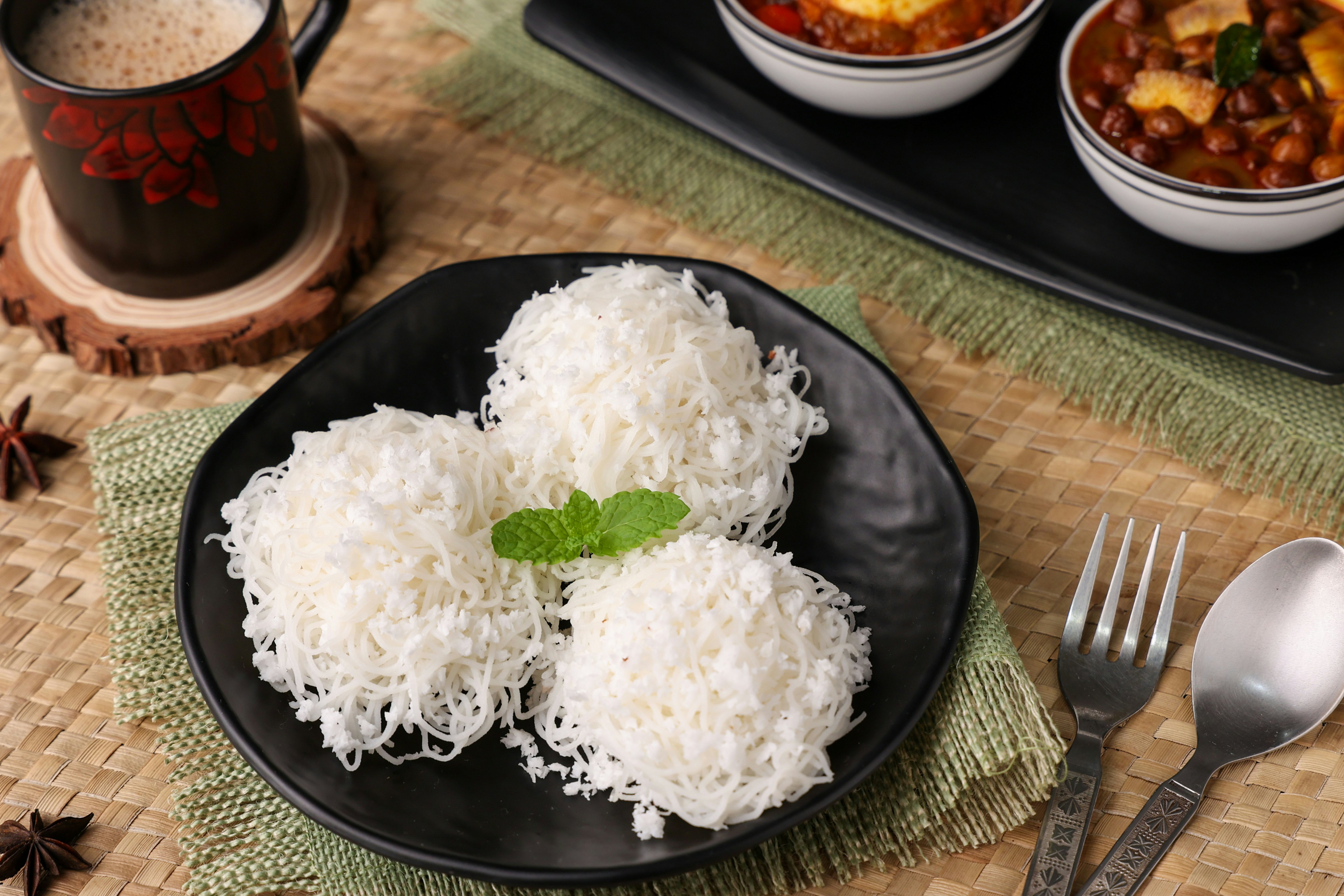 Idiyappam (string hoppers) on a plate