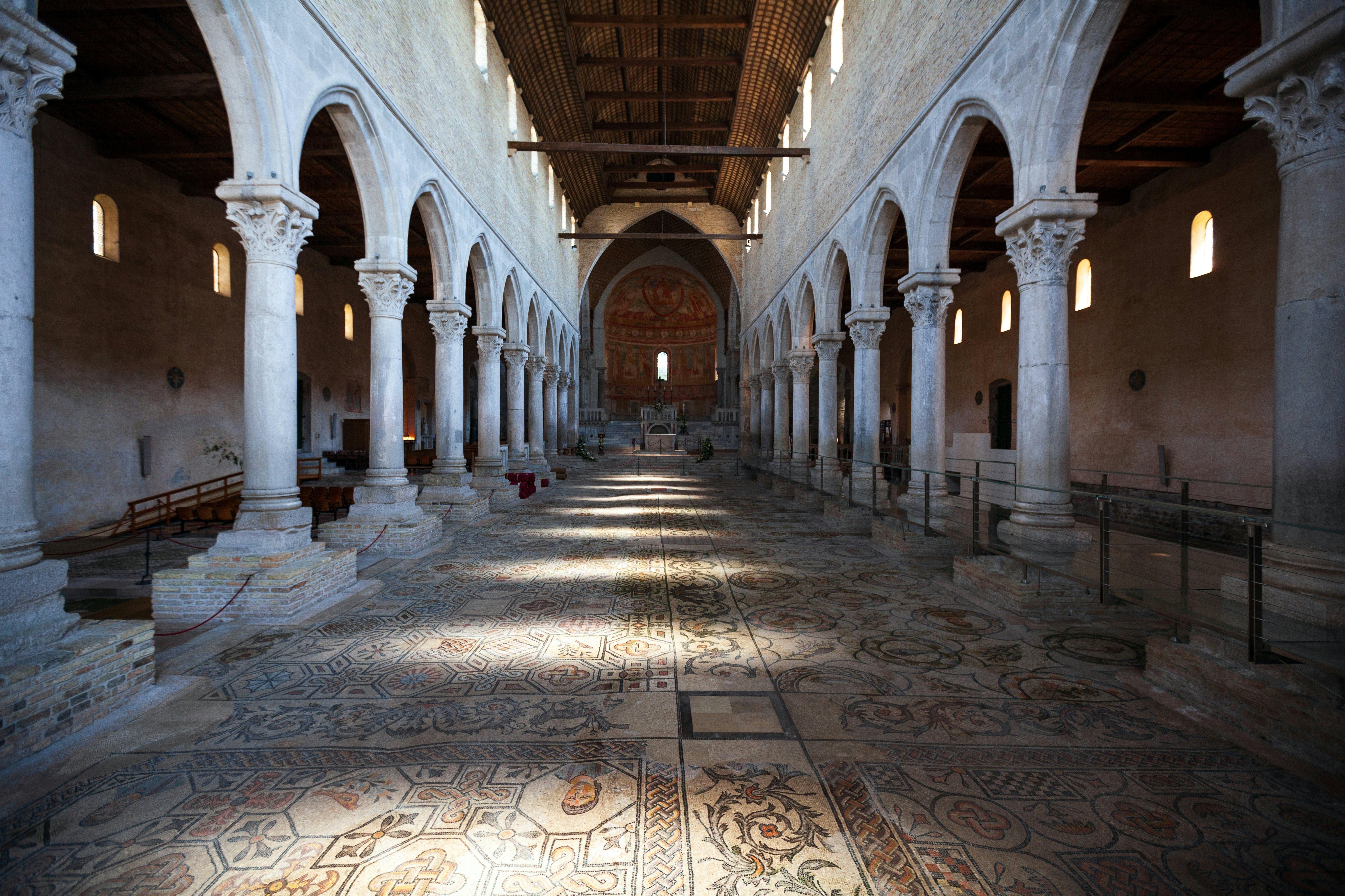 The Roman mosaic floor of the Basilica di Santa Maria Assunta in the ancient Roman city of Aquileia, Italy.