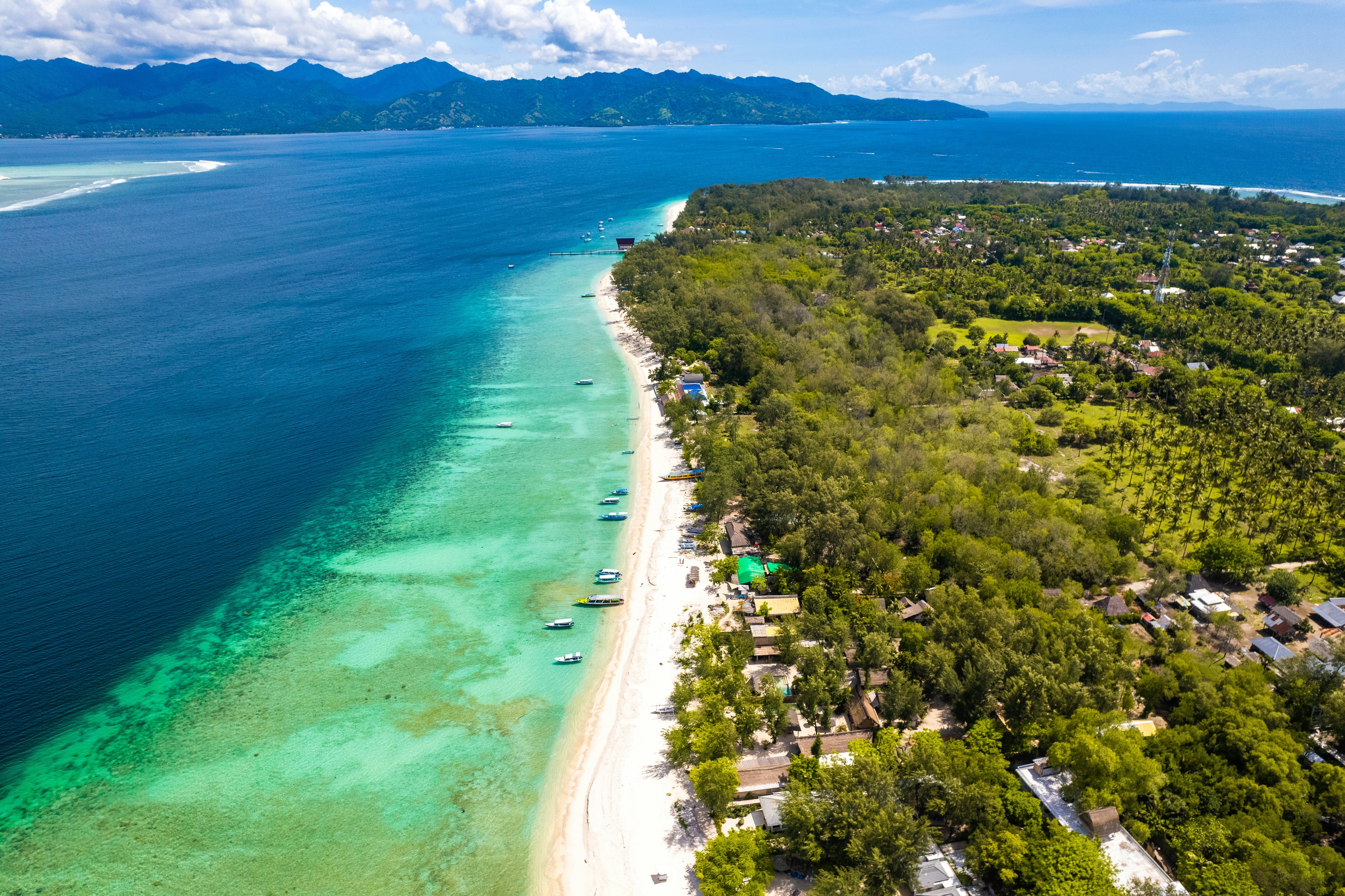 Aerial view of Gili Meno in Lombok, Bali, Indonesia